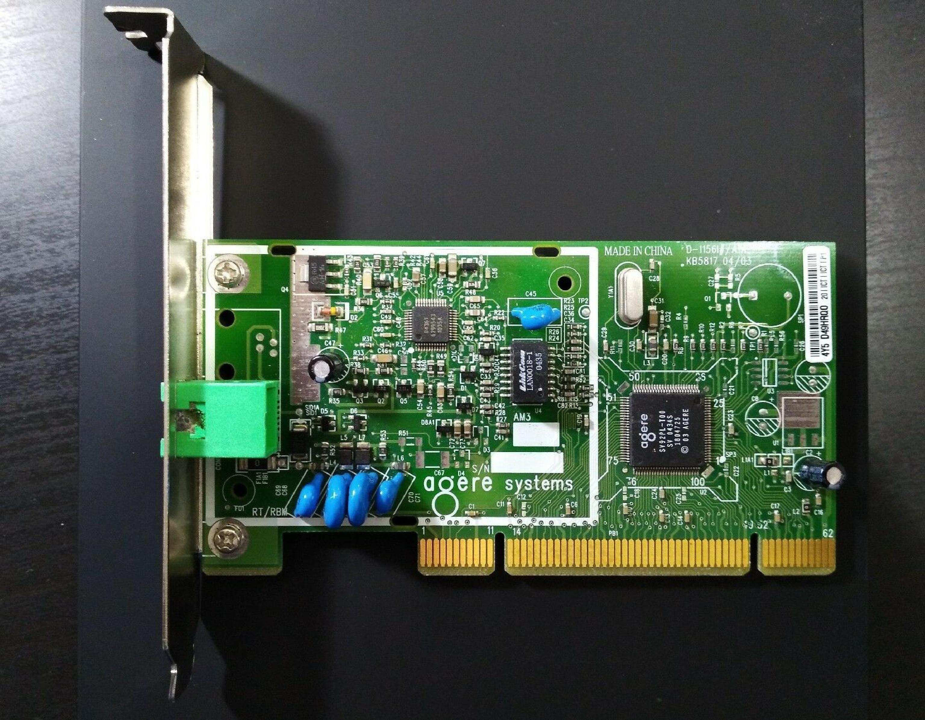 HEWLETT PACKARD / HP / LITEON / AGERE 5187-5216 PCI 56K MODEM INTERNAL CARD