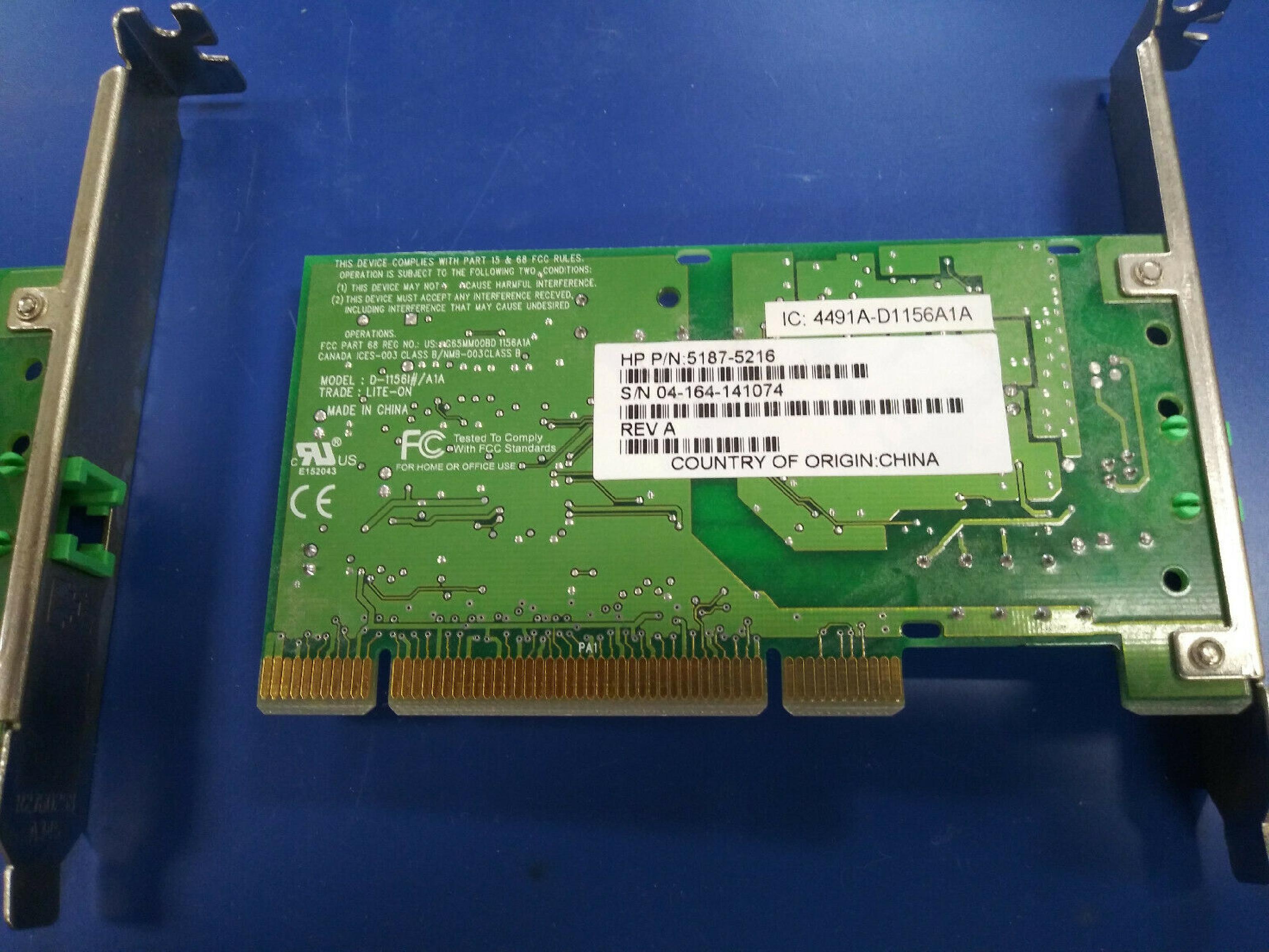 HEWLETT PACKARD / HP / LITEON / AGERE 5187-5216 PCI 56K MODEM INTERNAL CARD