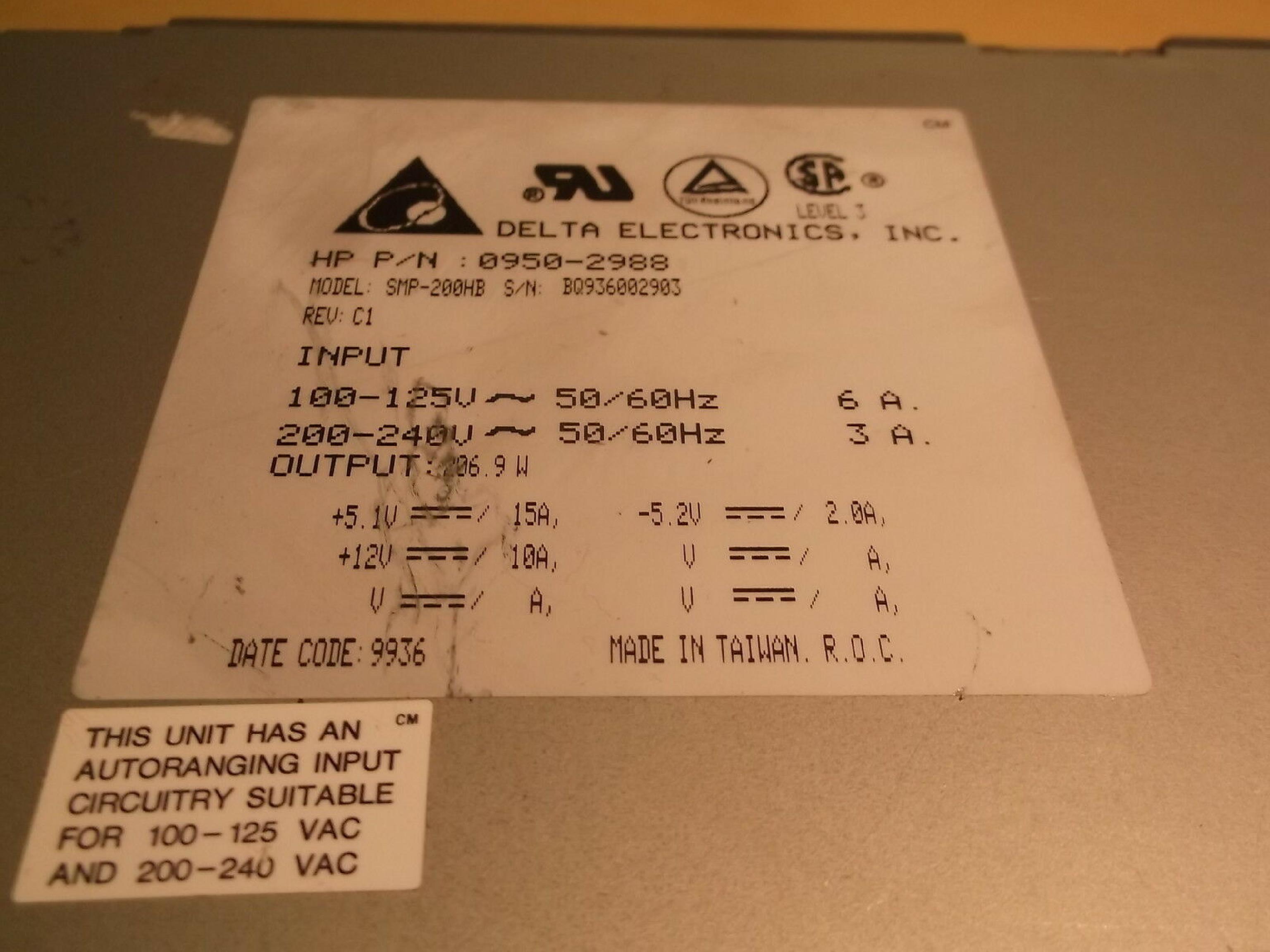 DELTA ELECTRONICS SMP-200HB POWER SUPPLY