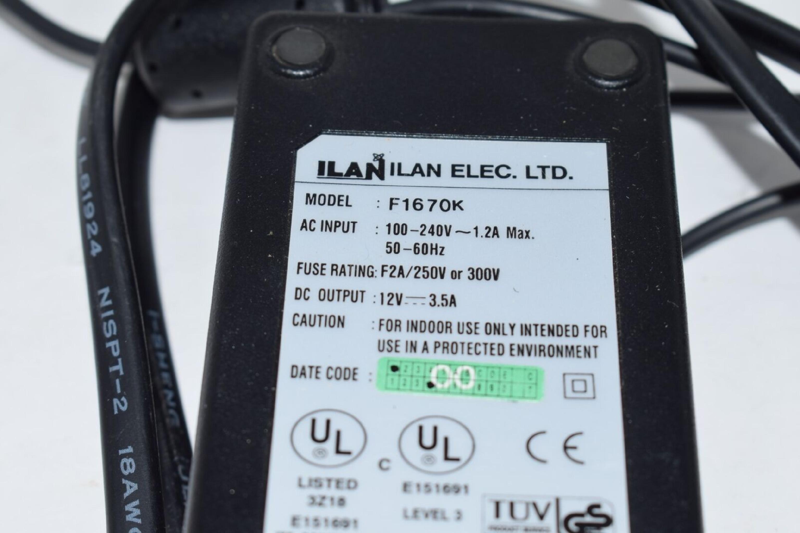 ILAN ELEC. LTD. F1670 AC ADAPTER 20V 2.2A ID:2.75MM OD:5.5MM PULLED FROM CTX EZBOOK 700E