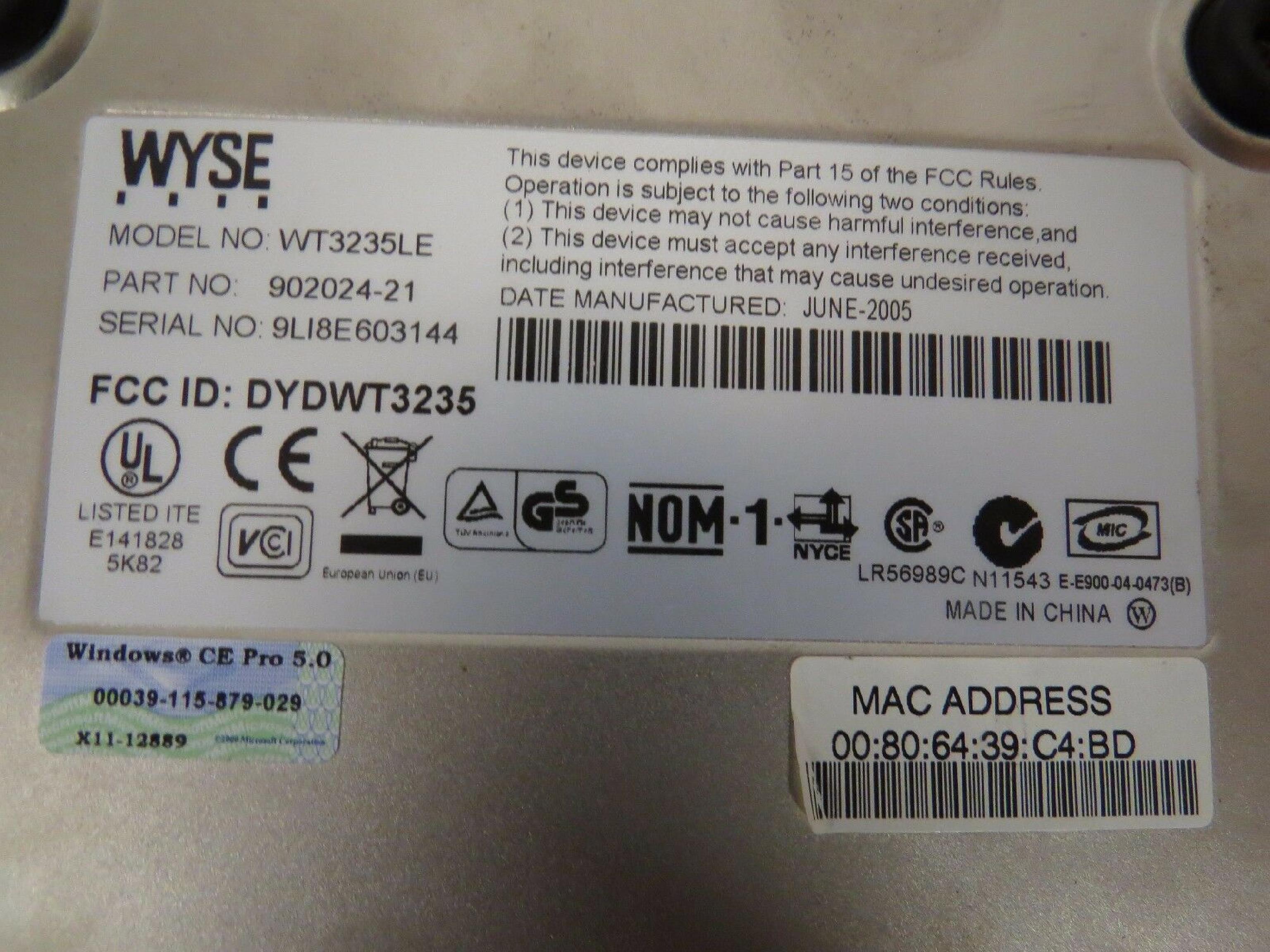 WYSE TECHNOLOGY WT3235LE WINTERM WIN CE 2.12 EMBEDDED WITH POWER SUPPLY