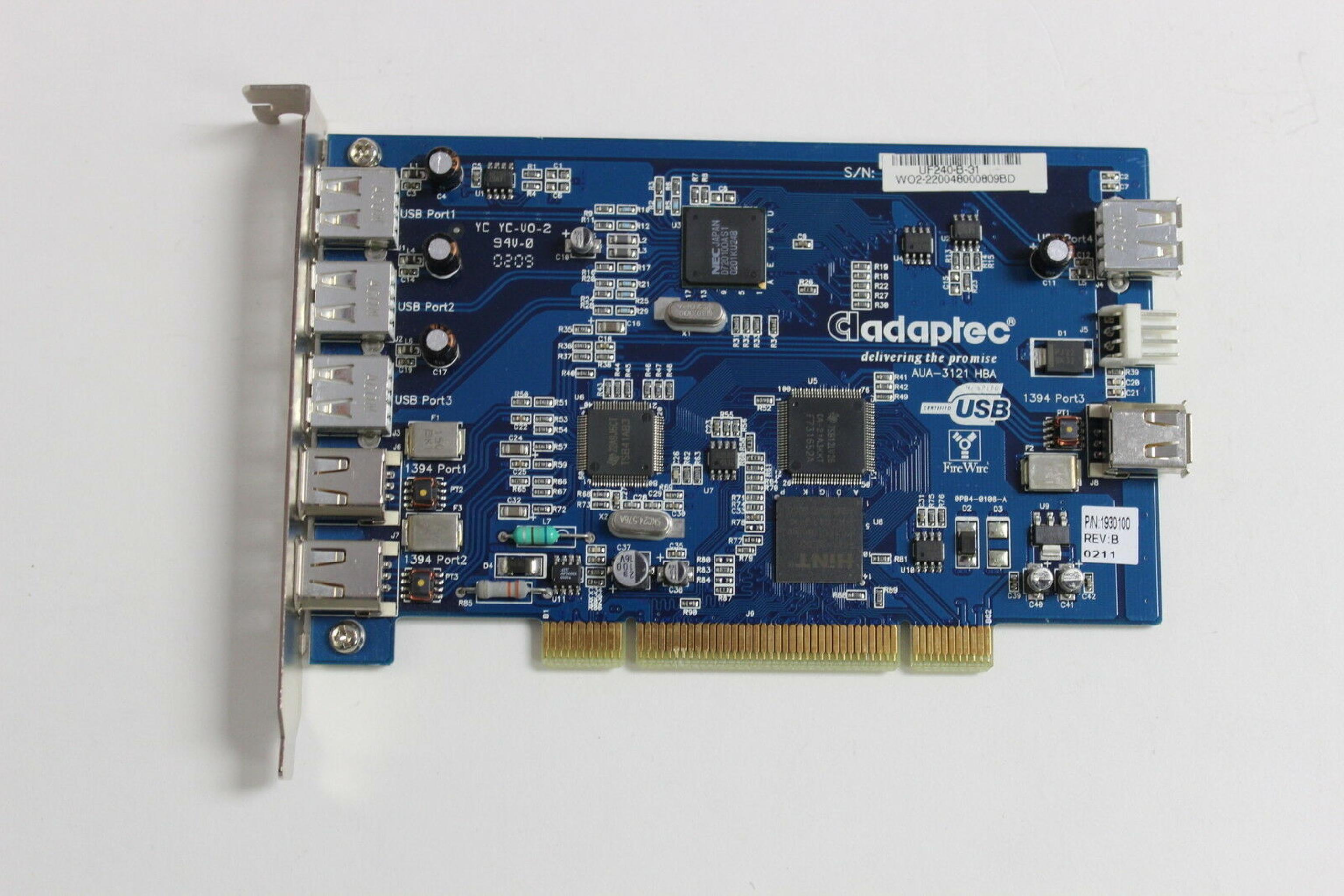 ADAPTEC 1930100 PCI 4 USB PORTS, 3 1394 FIRWIRE PORTS