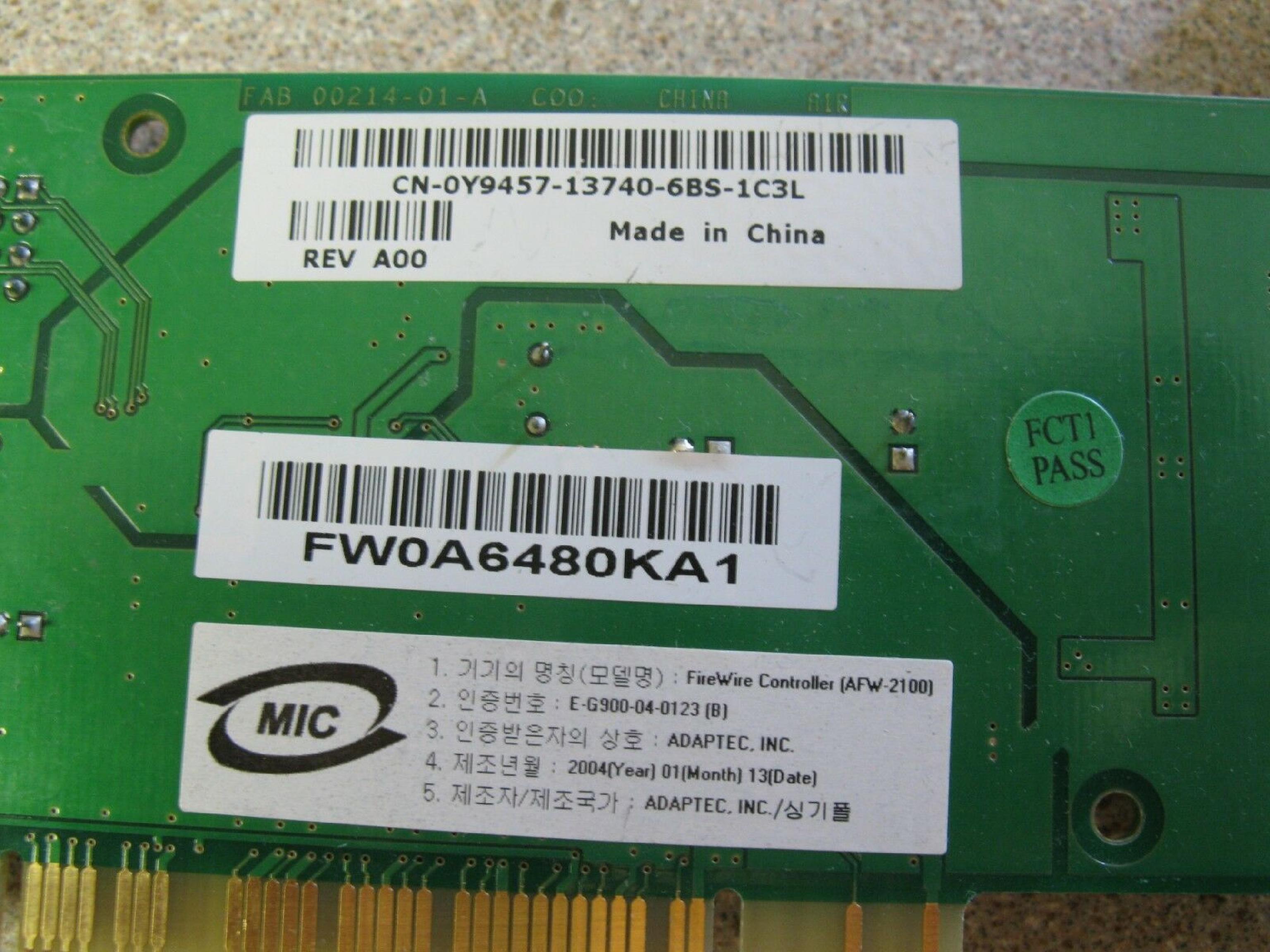 ADAPTEC AFW-2100 2 1394 FIREWIRE PORTS PCI