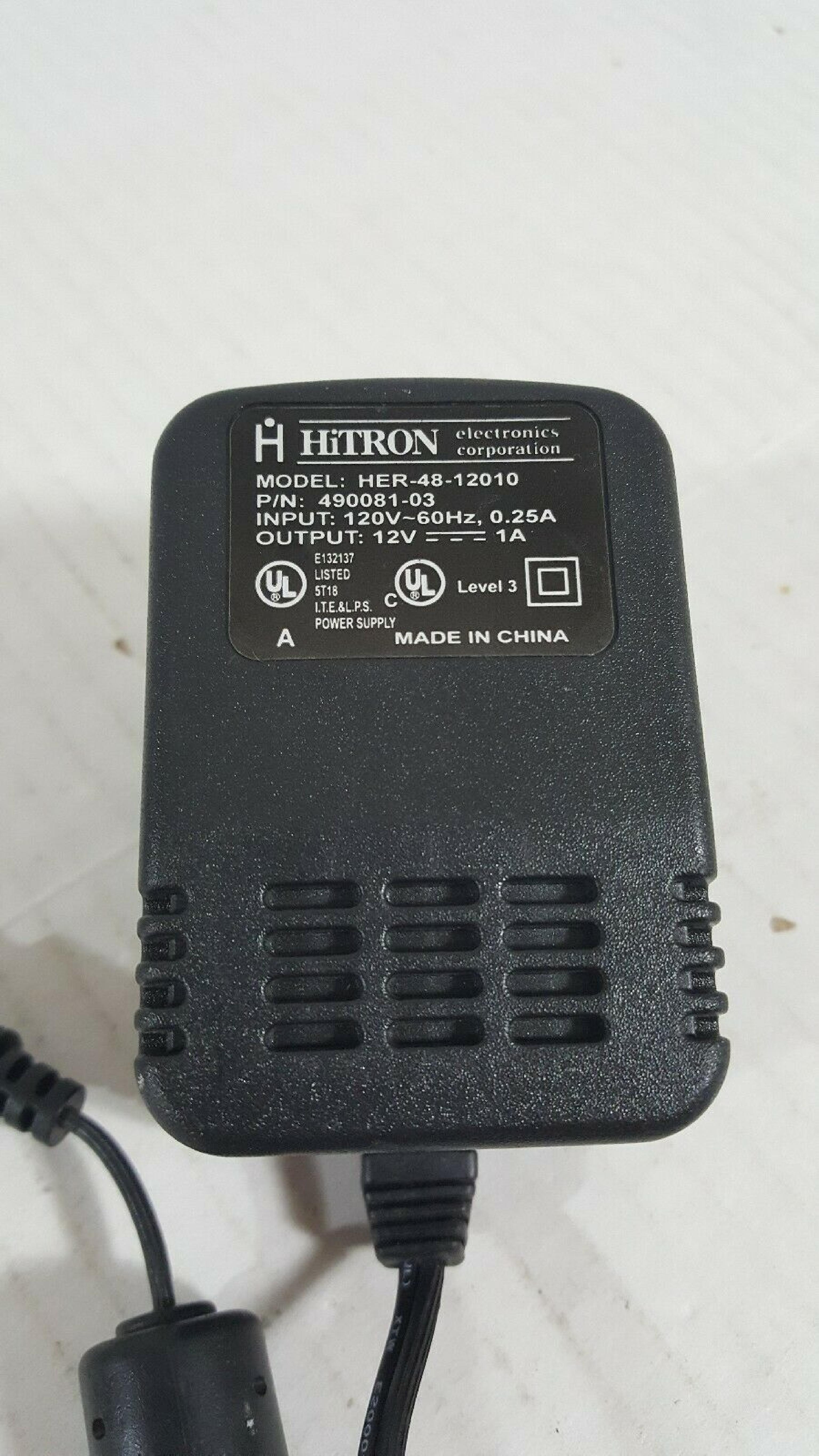 HITRON ELECTRONICS 68300001-0000 AC ADAPTER 12V 1A ID:2.1MM OD:5.5MM, 6FT CABLE WITH BARREL CONNECTOR, WALL MOUNT