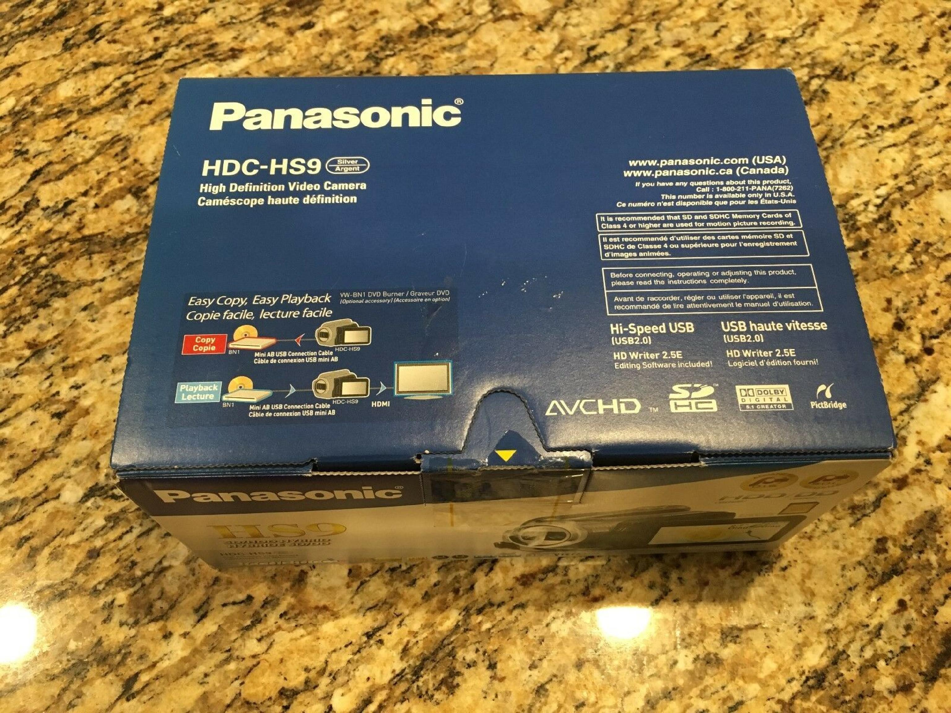 PANASONIC HDC-HS9 HIGH DEFINITION VIDEO CAMERA BOX MANUALS ACCESSORIES BODY ONLY