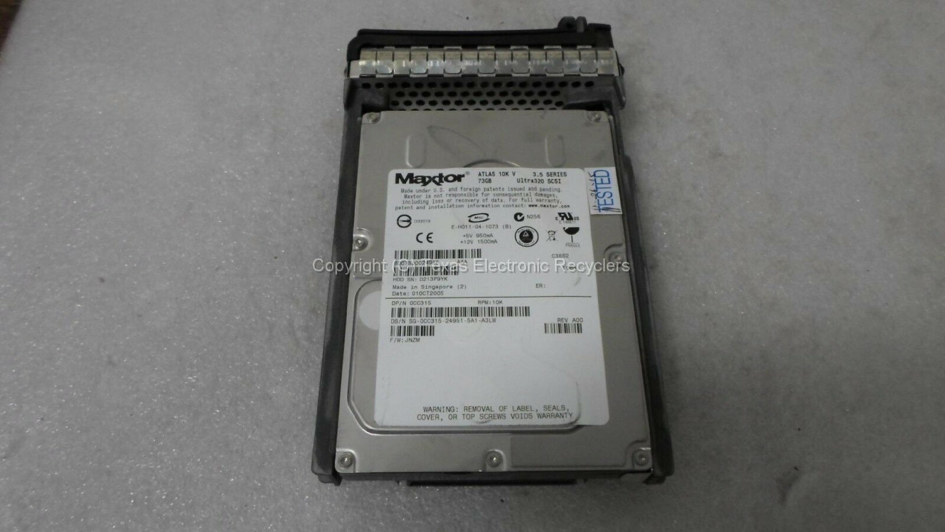 DELL / MAXTOR 0CC315 73GB ULTRA320 SCSI DRIVE 10K RPM FIRMWARE JNZM ATLAS V 3.5IN ULTRA 320 FGCA REV A00 F/W: DATE: 20JUL2005