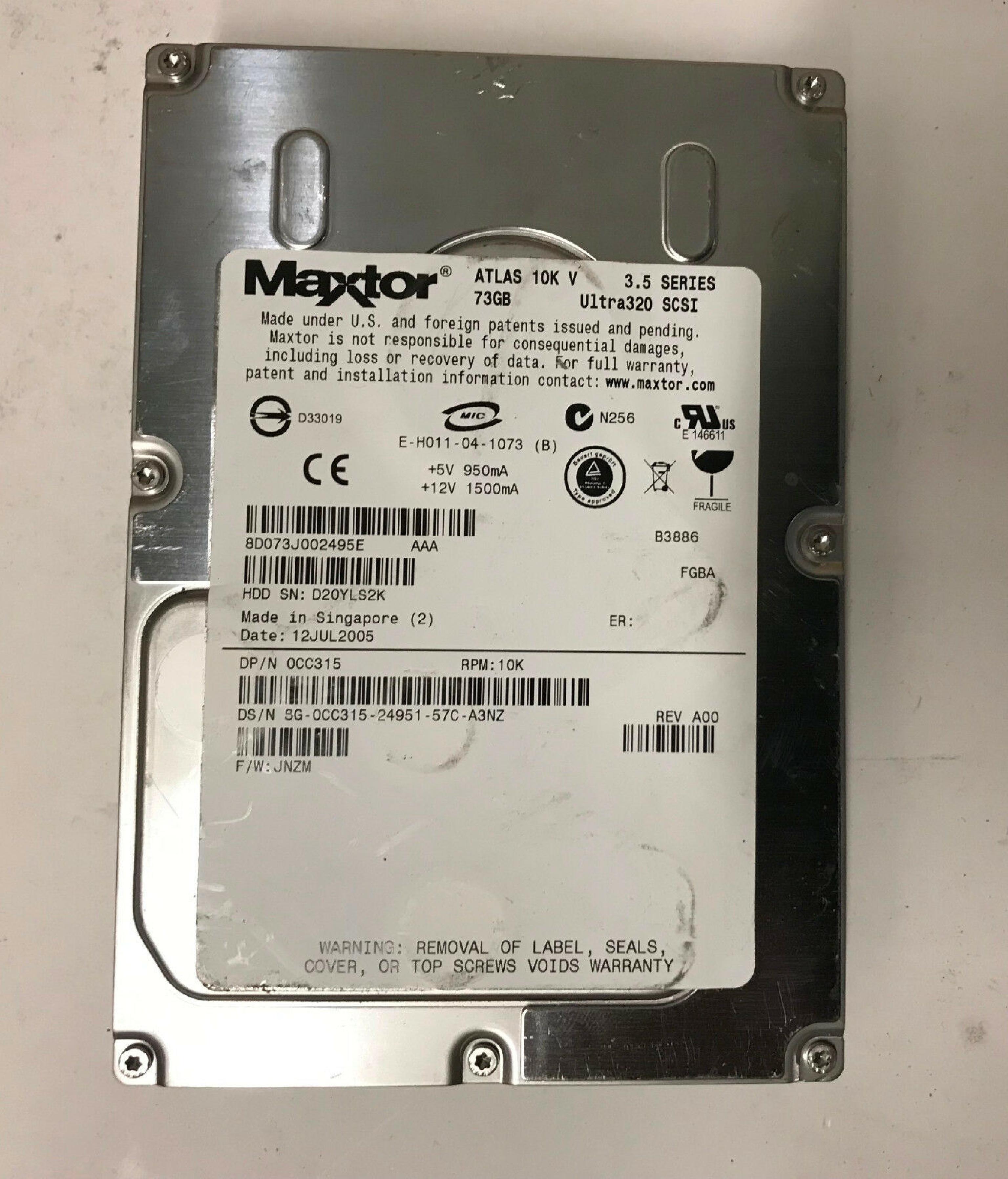 DELL CC315 73GB ULTRA320 SCSI DRIVE 10K RPM FIRMWARE JNZM