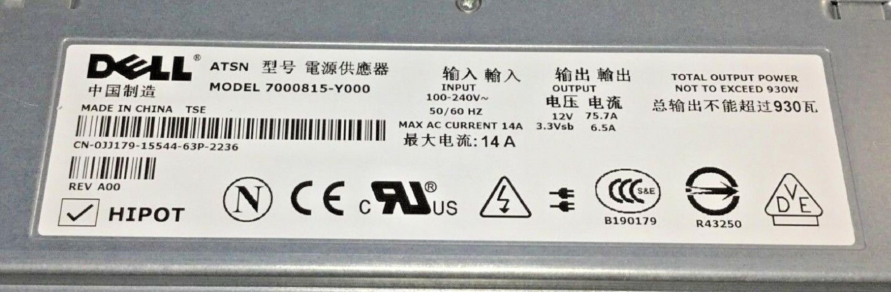 DELL 0GD418 930W POWER SUPPLY HOT SWAP SERVER FOR POWEREDGE 2800