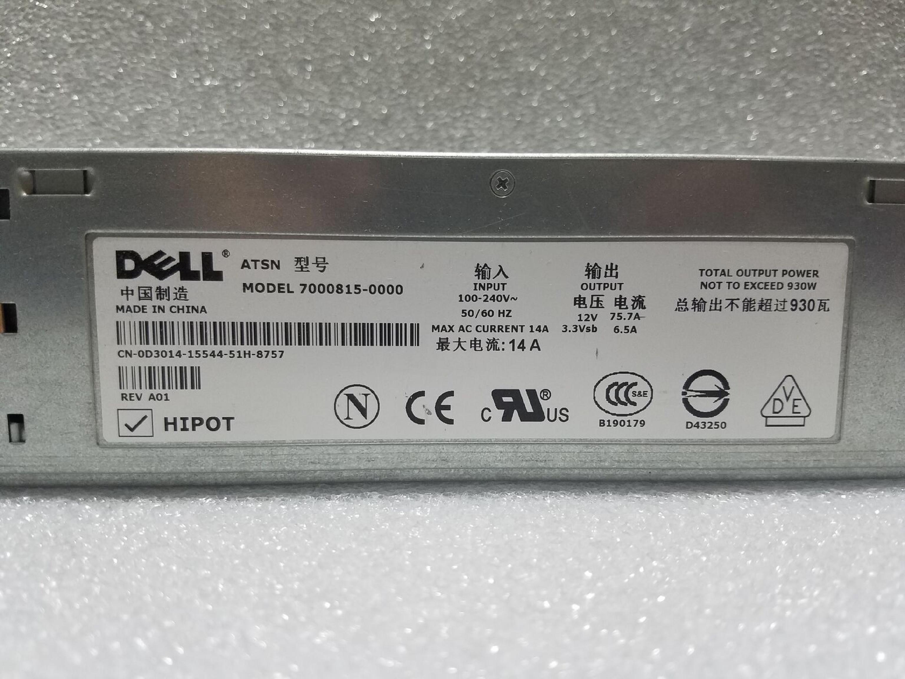 DELL GD418 930W POWER SUPPLY HOT SWAP SERVER FOR POWEREDGE 2800