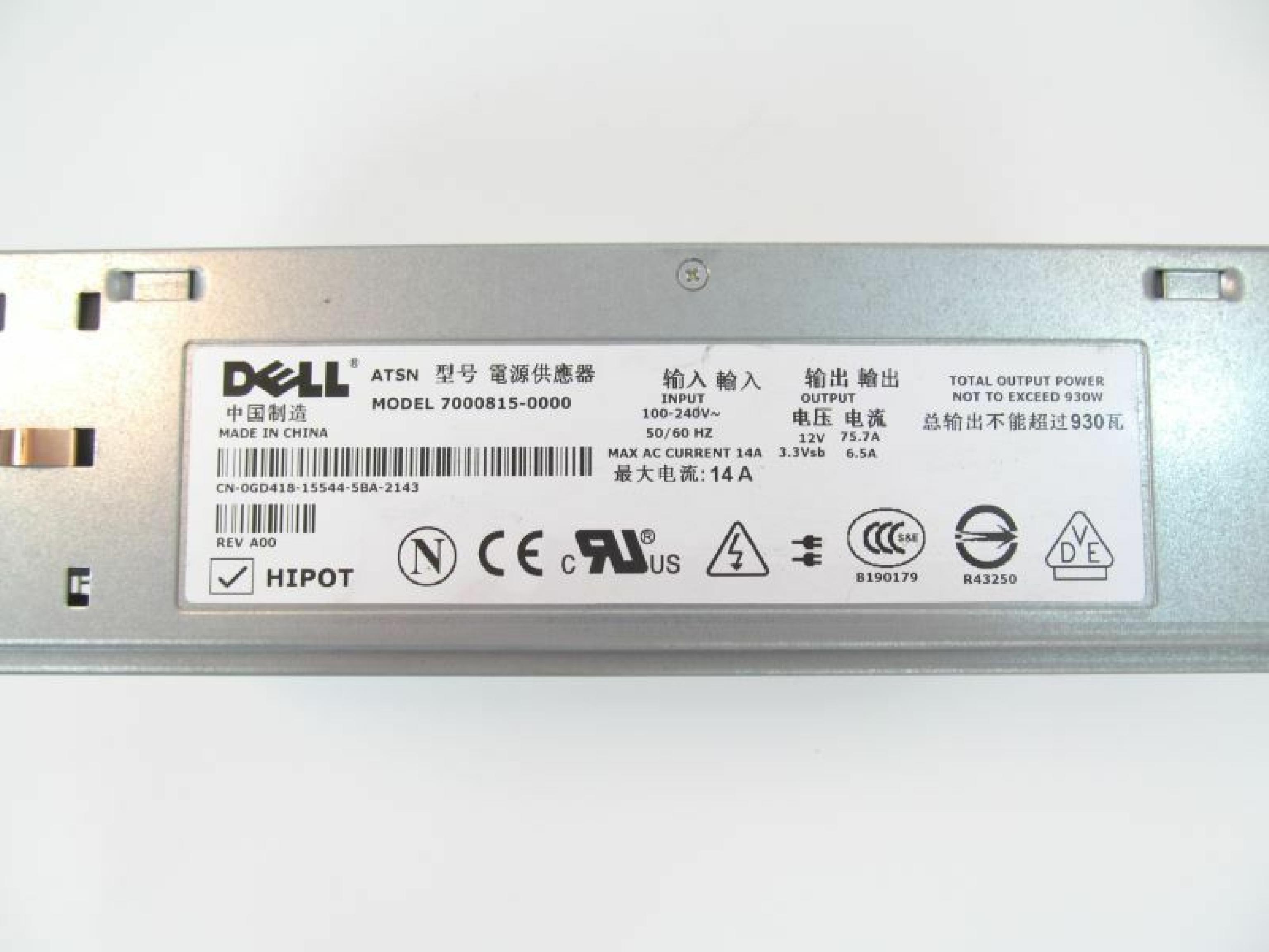 DELL GD418 930W POWER SUPPLY HOT SWAP SERVER FOR POWEREDGE 2800