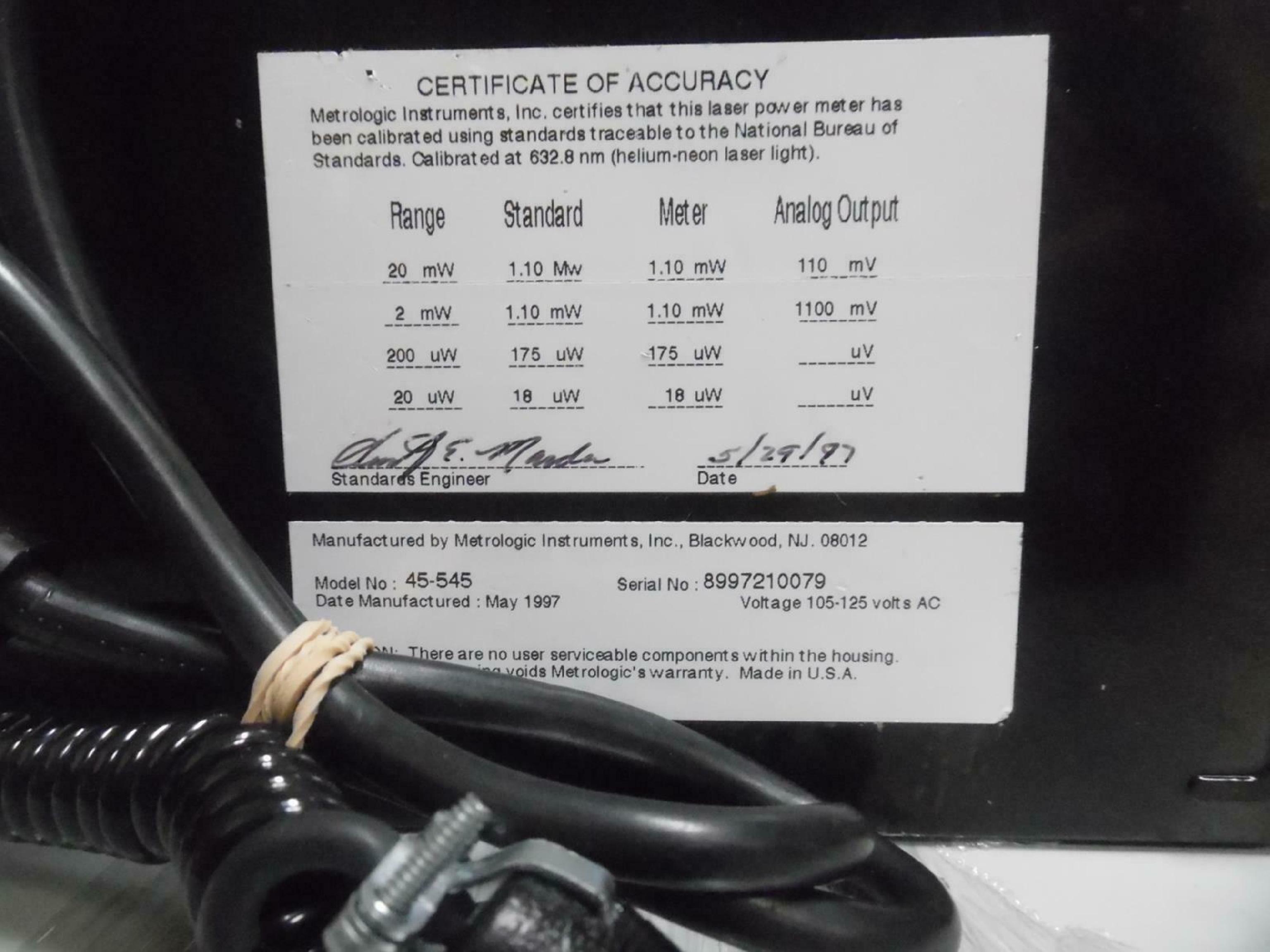 METROLOGIC 45-545 LASER POWER METER PEAK/CONT