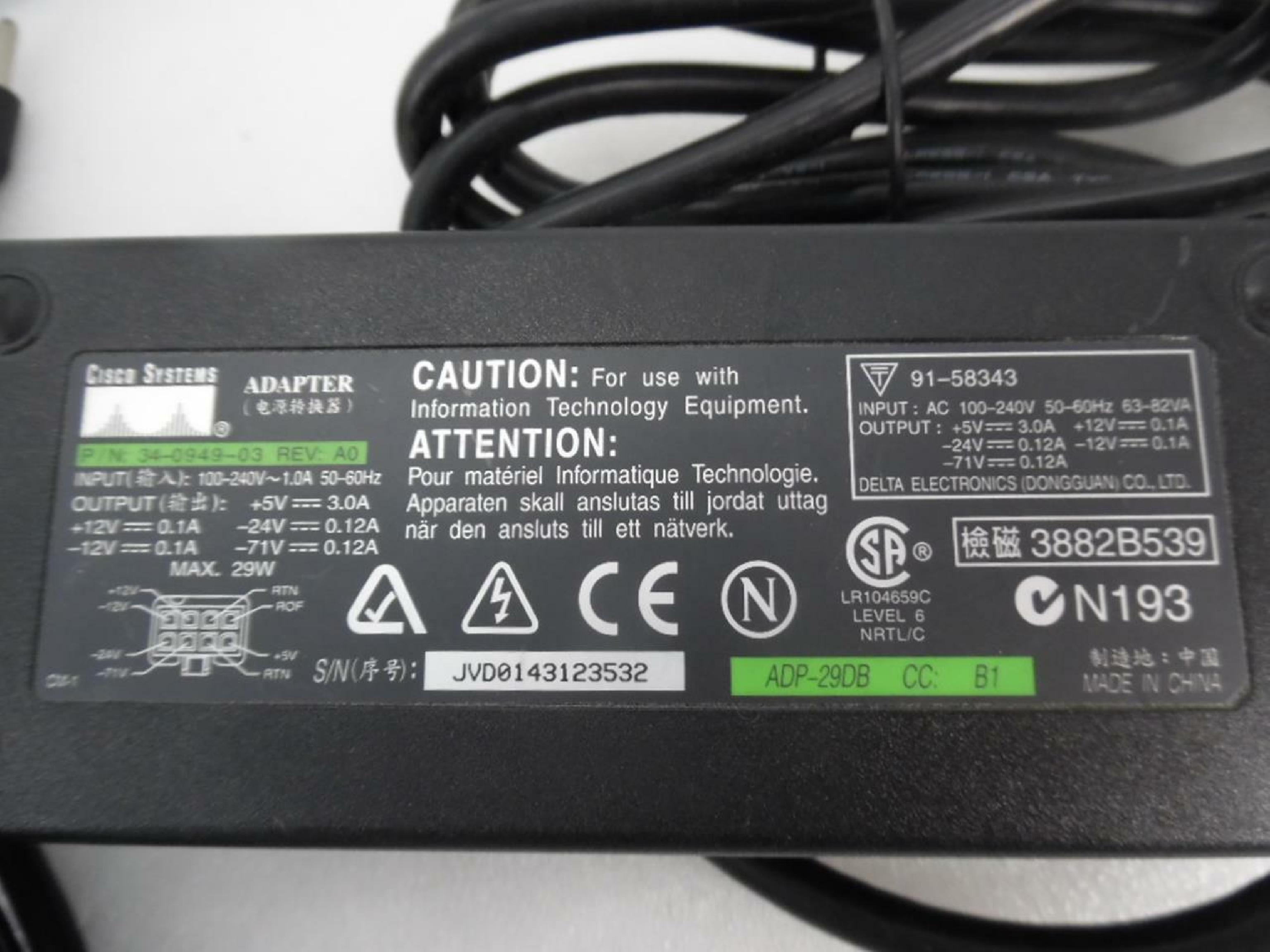DELTA ELECTRONICS INC ADP-29DB 29W AC ADAPTER 6PIN CONNECTOR FOR CISCO 280 SERIES