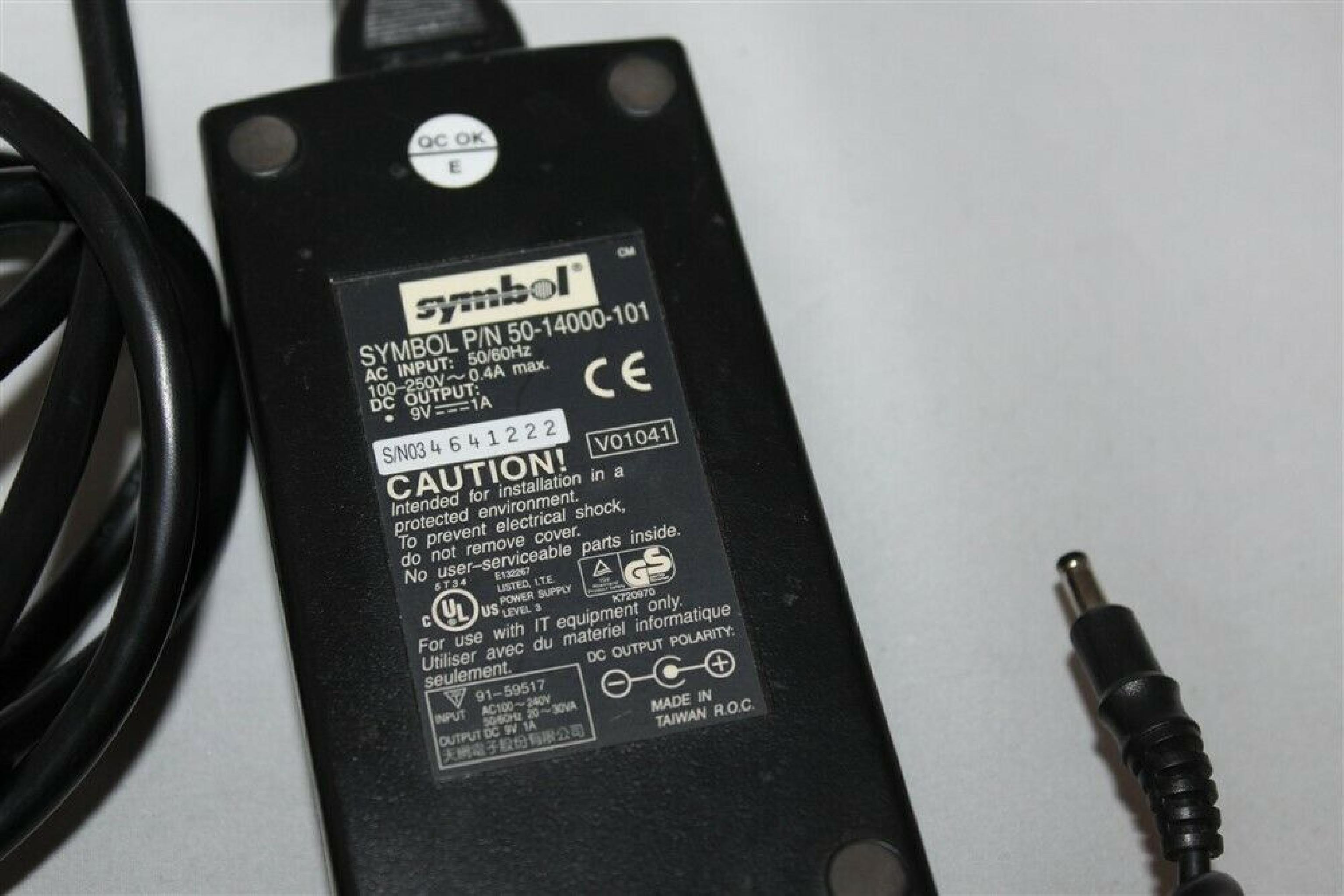 SYMBOL 50-14000-101 AC ADAPTER 9V 1A OD:4MM ID:1.8MM BARREL CONNECTOR POSITIVE TIP