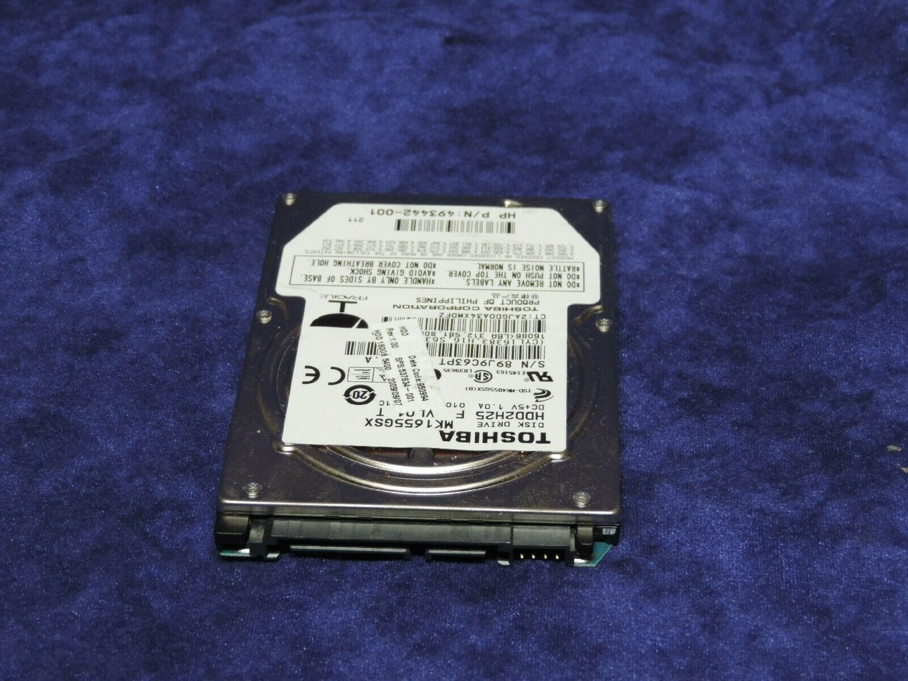 TOSHIBA HDD2H25 160GB 2.5 INCH SATA DRIVE F12 EC.A UL01