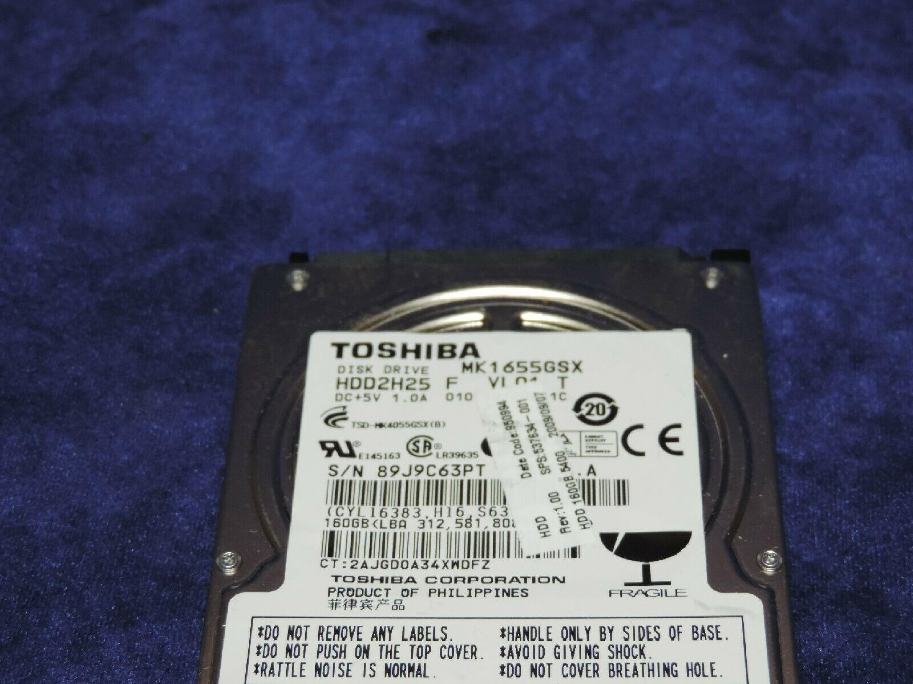 TOSHIBA HDD2H25 160GB 2.5 INCH SATA DRIVE F12 EC.A UL01