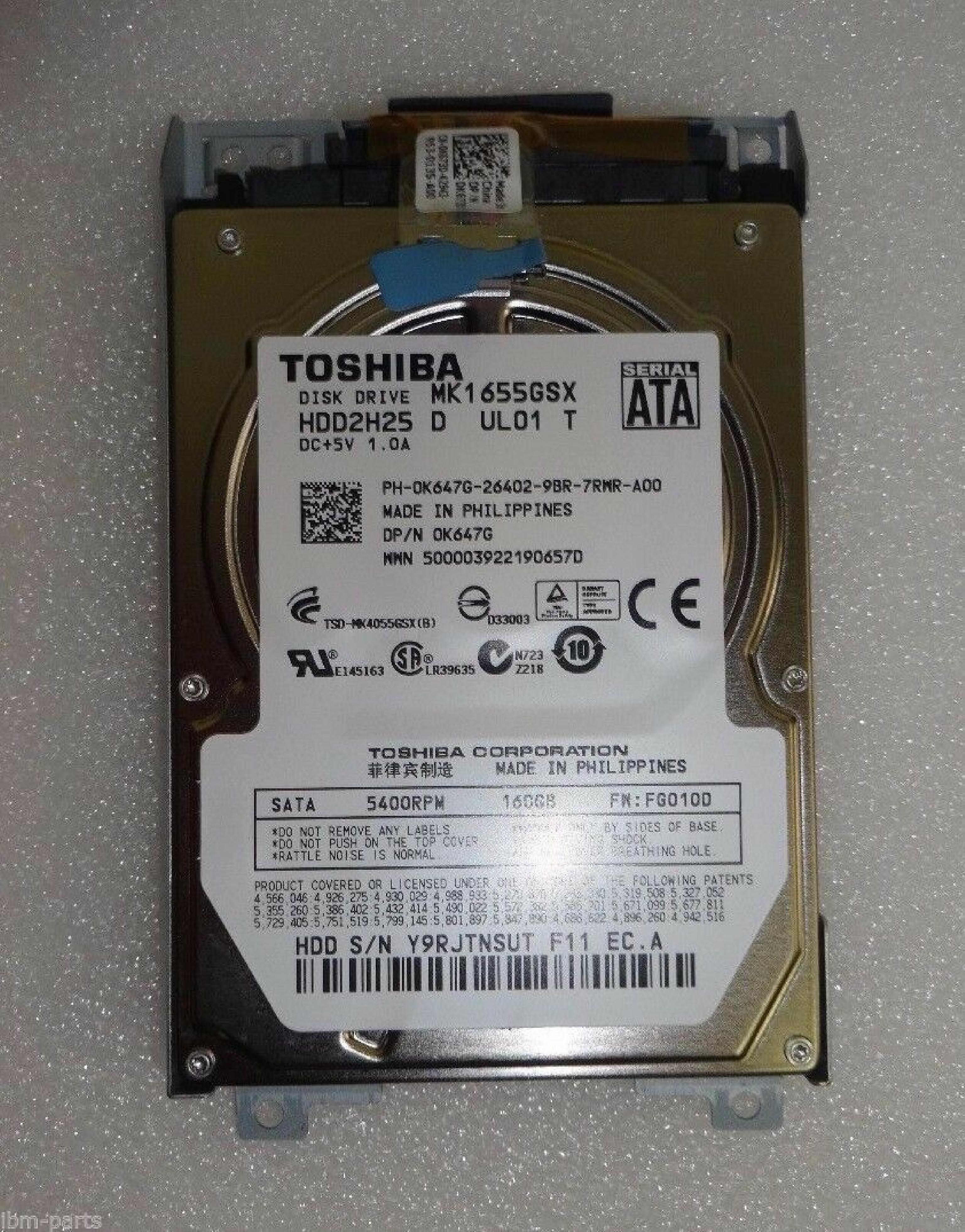 TOSHIBA HDD2H25 160GB 2.5 INCH SATA DRIVE F12 EC.A UL01