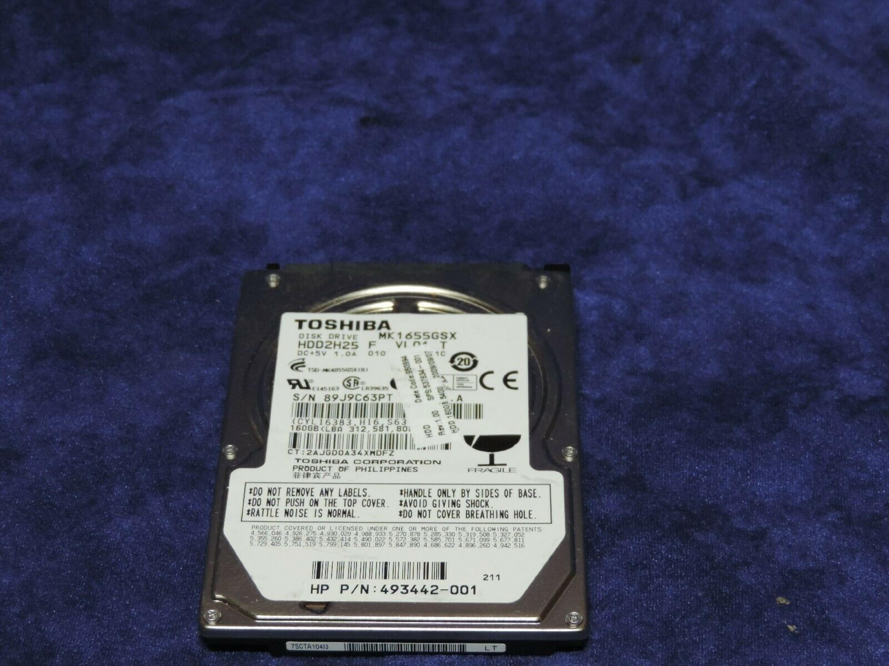 TOSHIBA HDD2H25 160GB 2.5 INCH SATA DRIVE F12 EC.A UL01