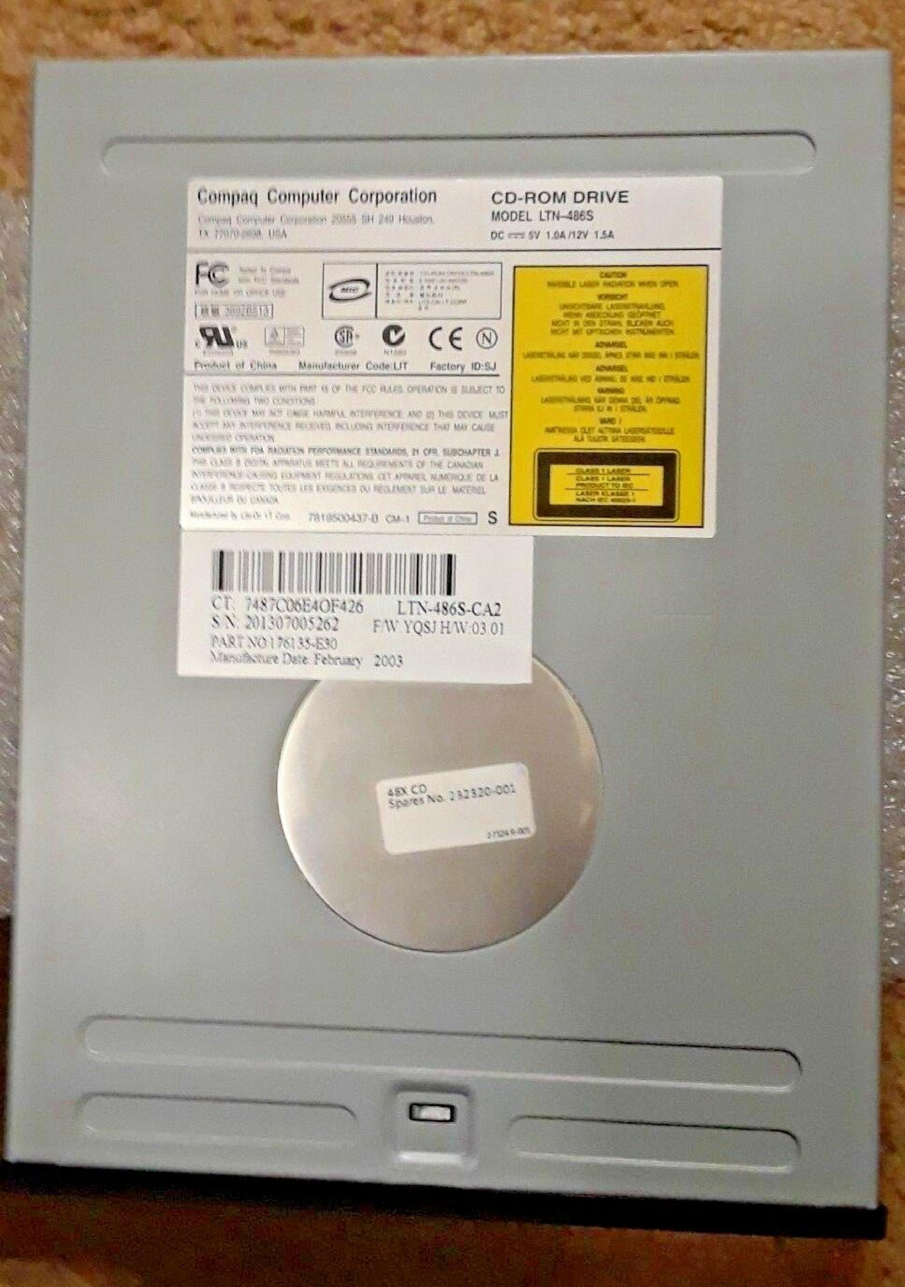 LITEON / COMPAQ / HEWLETT PACKARD / HP LTN-486S BLACK FACE, IN IBM FACTORY BOXES CDROM DRIVE BEZEL LTN-486S 48X CD-ROM CD ROM P/N: 212489