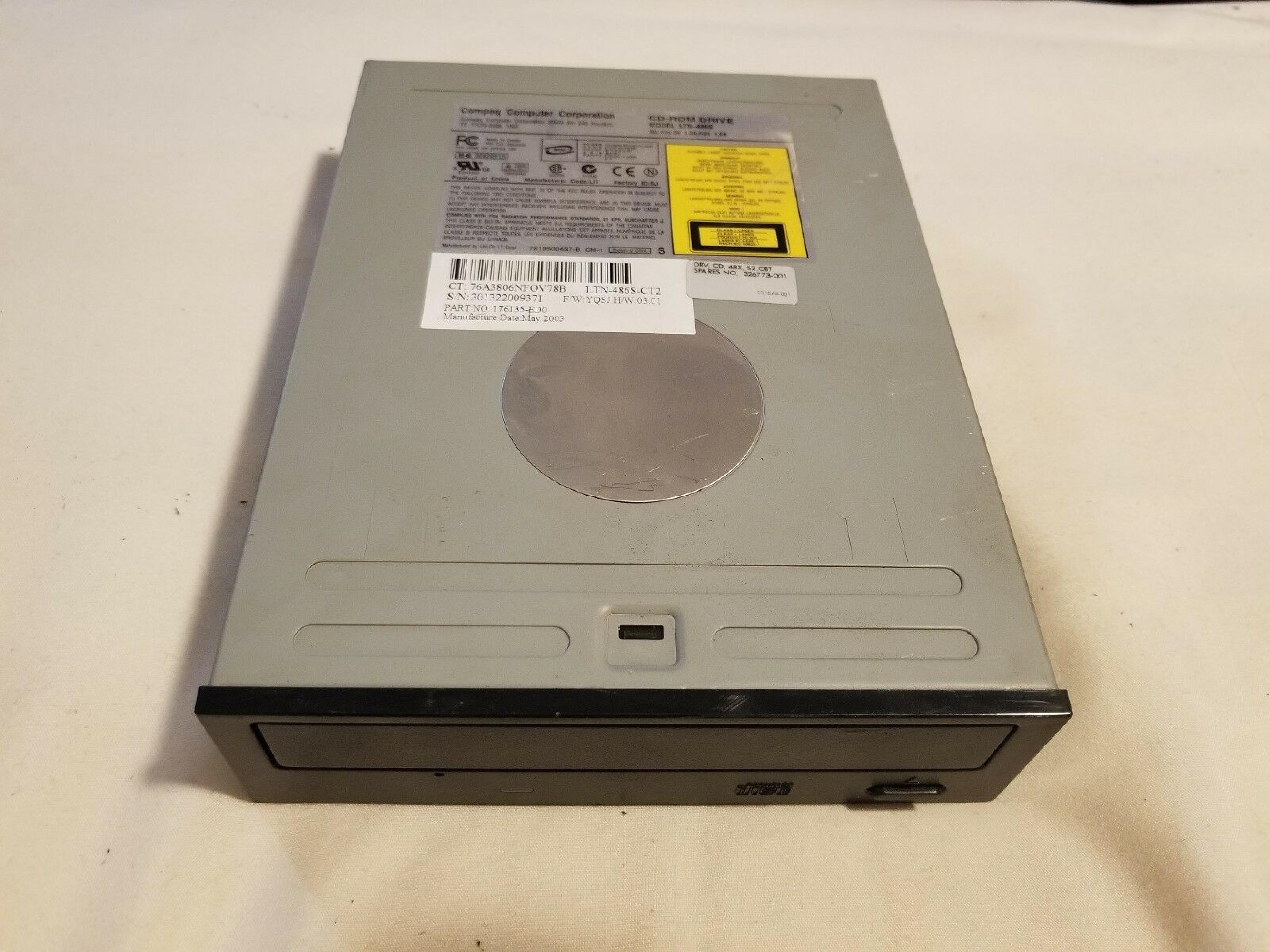 LITEON / COMPAQ / HEWLETT PACKARD / HP LTN-486S BLACK FACE, IN IBM FACTORY BOXES CDROM DRIVE BEZEL LTN-486S 48X CD-ROM CD ROM P/N: 212489