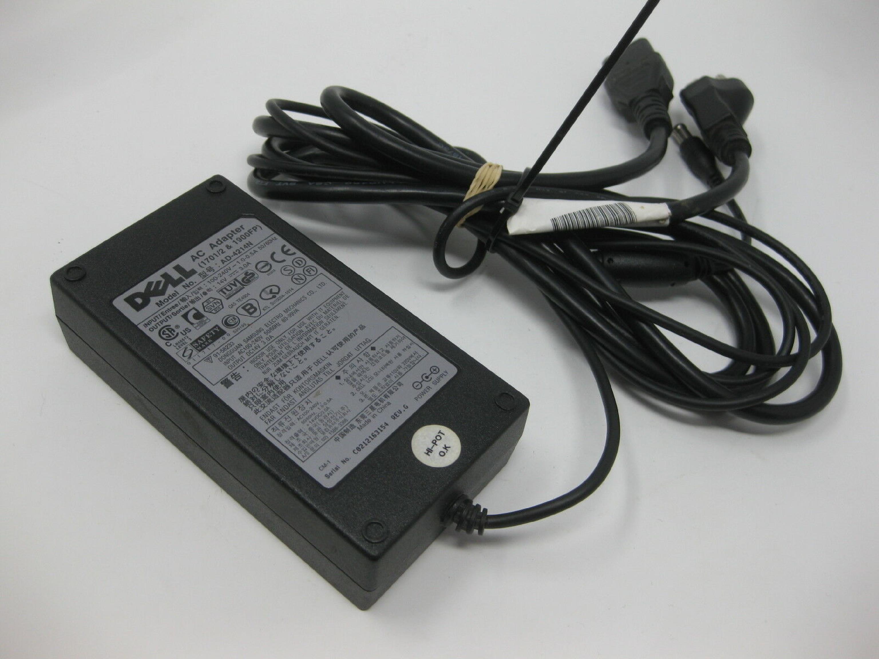 DELL AD-4214N AC ADAPTER POWER SUPPLY 14VDC 3.0A OD: 6.0MM ID: 4.35MM DESKTOP STYLE INSIDE POLE POSITIVE