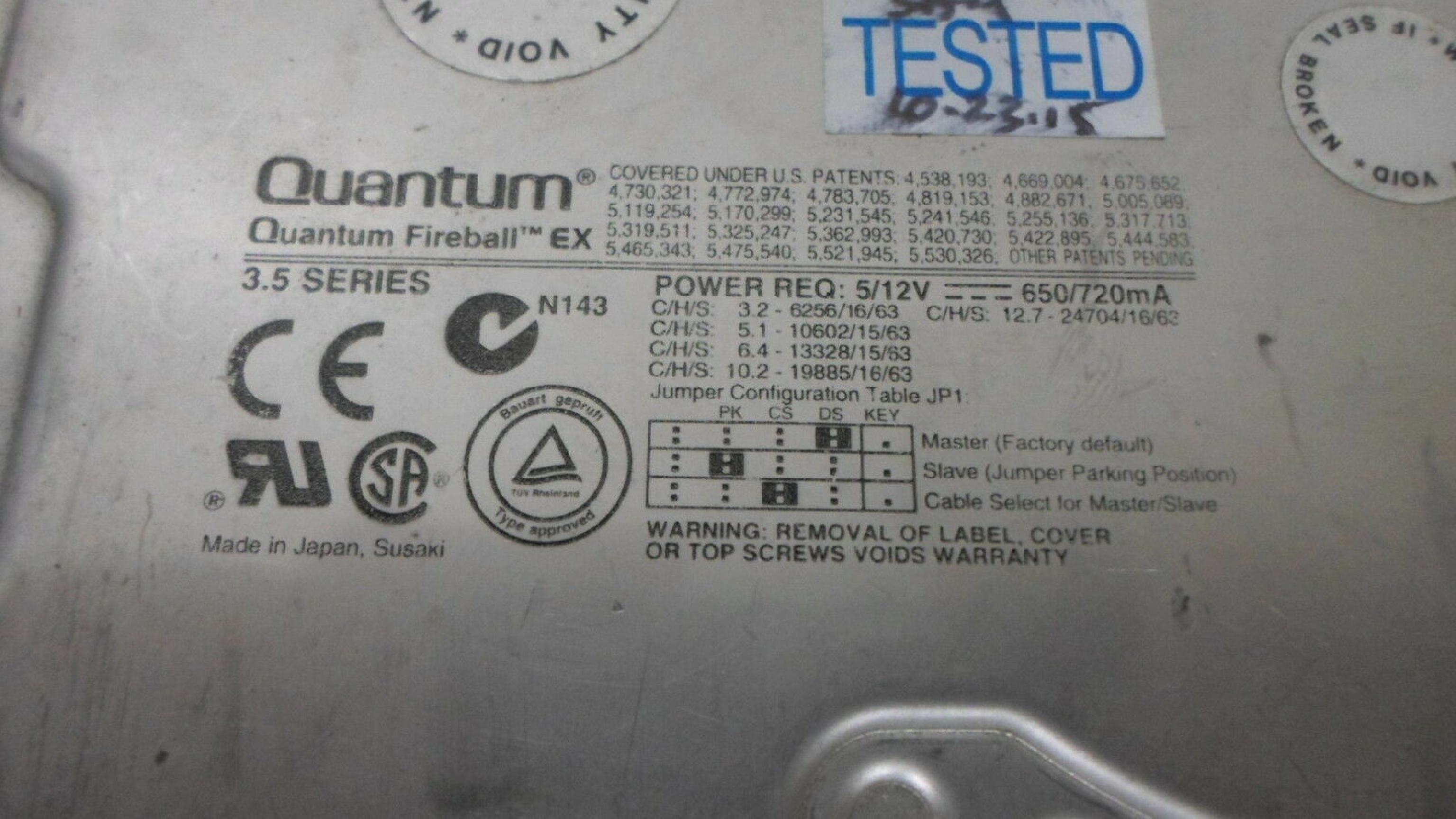 QUANTUM EX64A013 6.4GB FIREBALL EX IDE DRIVE