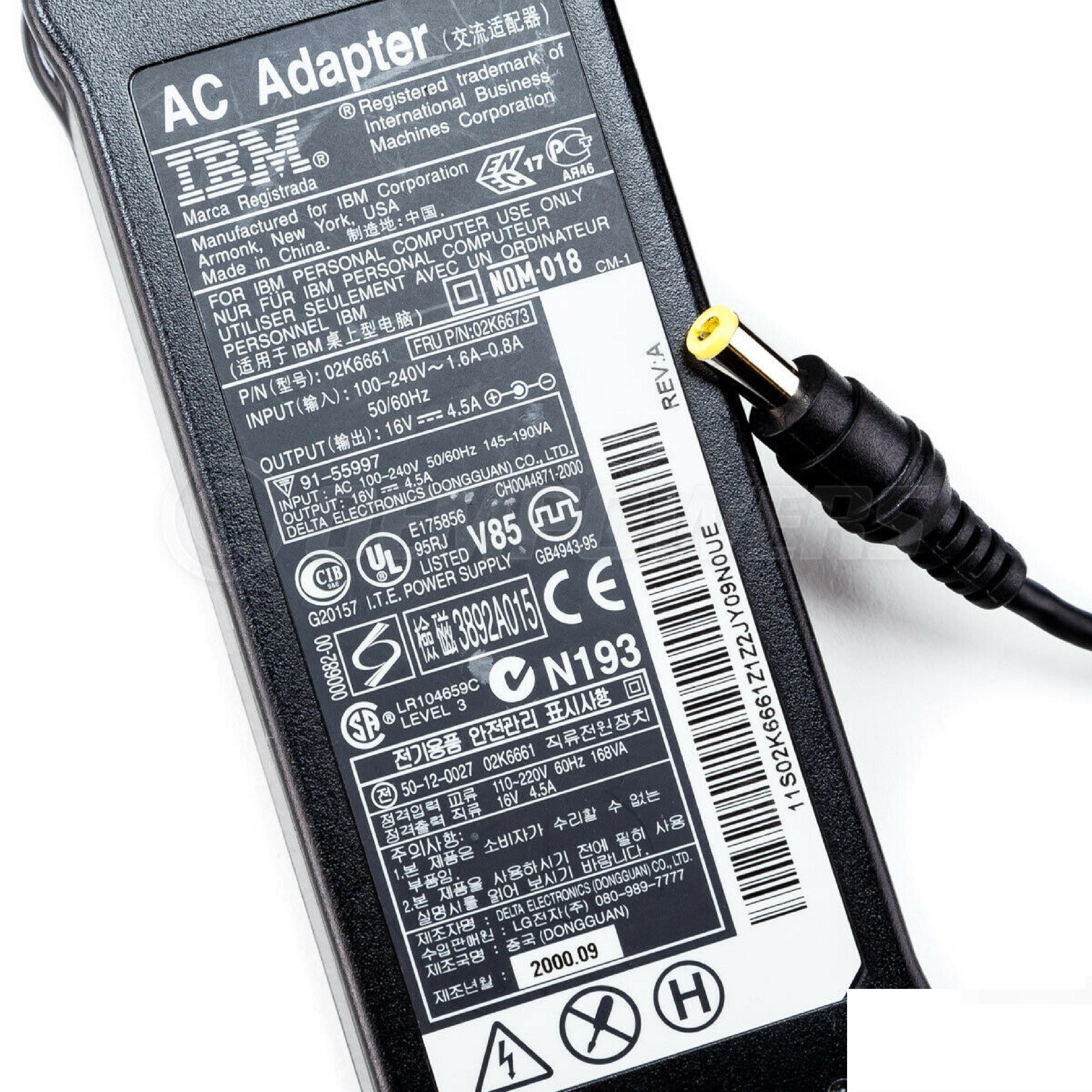 IBM 02K6661 16VDC 4.5A AC ADAPTER WITH BARREL CONNECTOR 5.5MM OD, 2.5MM ID