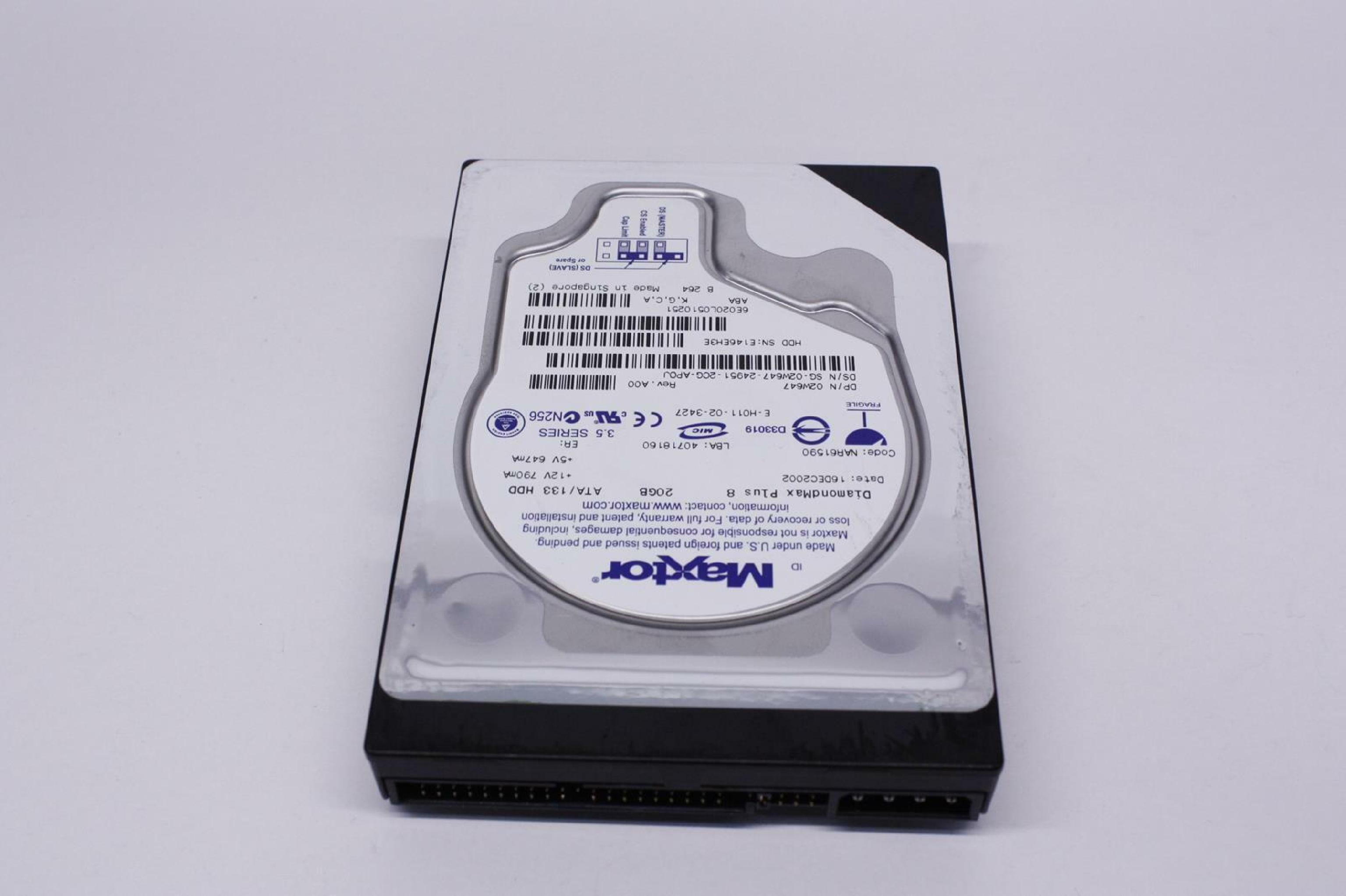 DELL 2W647 20GB IDE DRIVE LBA 40718160 DATE 02APR2003 CODE NAR61590