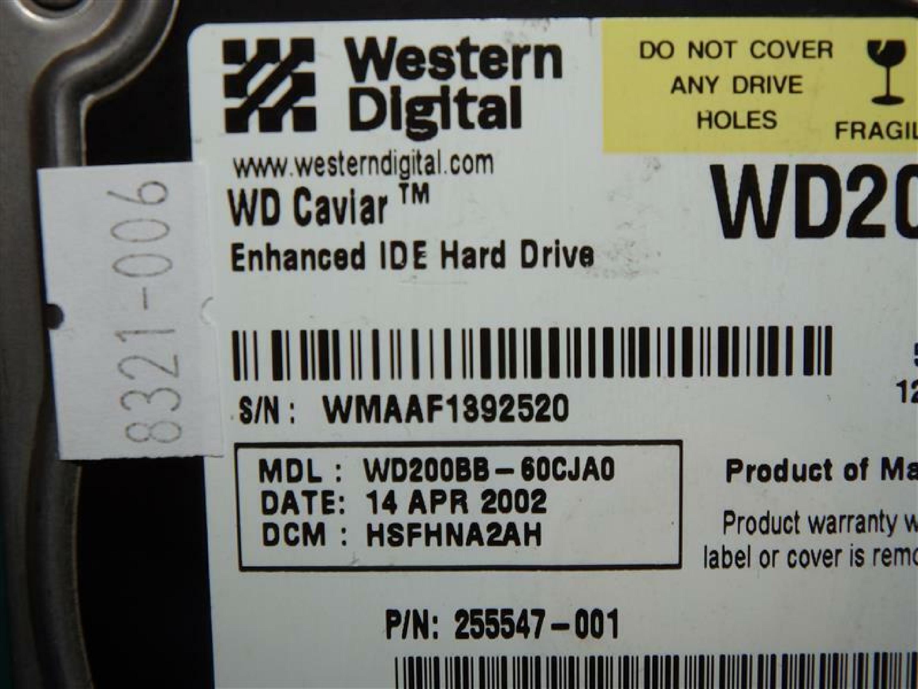 WESTERN DIGITAL / WD WD200BB-60CJA0 20GB IDE DRIVE DCM HSFANA2AH DATE 19 MAY 2002 10 JUL HSFANA2AA CAVIAR