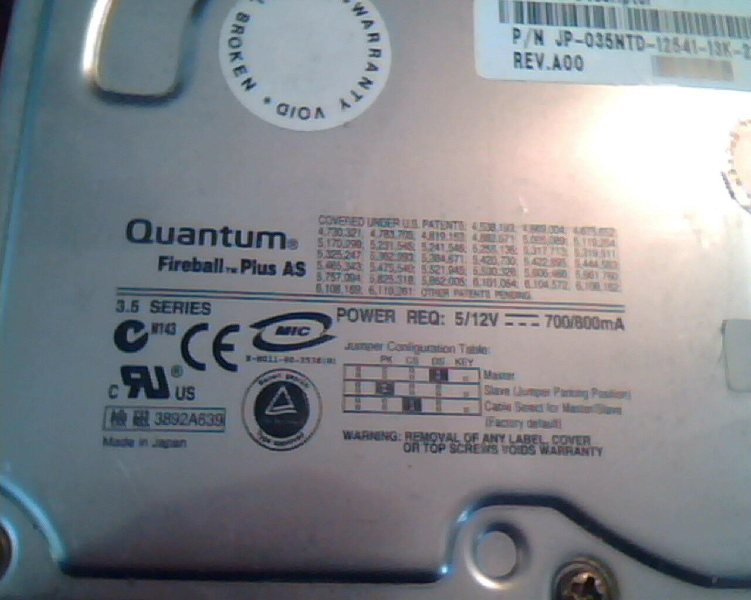 QUANTUM AS20A014-03-B 20GB IDE FIREBALL PLUS AS REV.A00 DSZXX