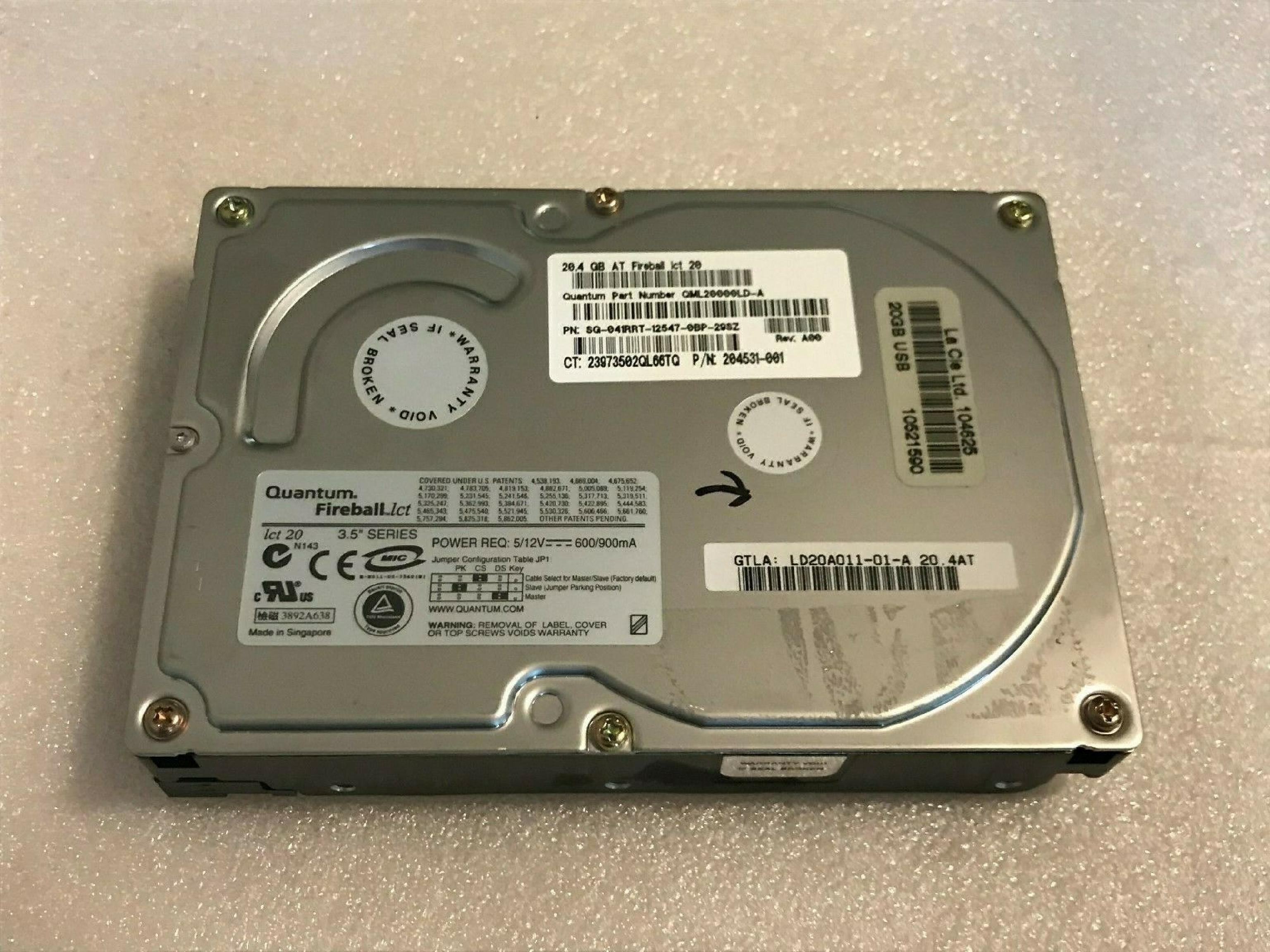 QUANTUM LD20A011-01-A 20GB IDE FIREBALL LCT REV A00 20.4GB DRIVE LBA 39876480 DATE 18 DEC 2000 FW APL09