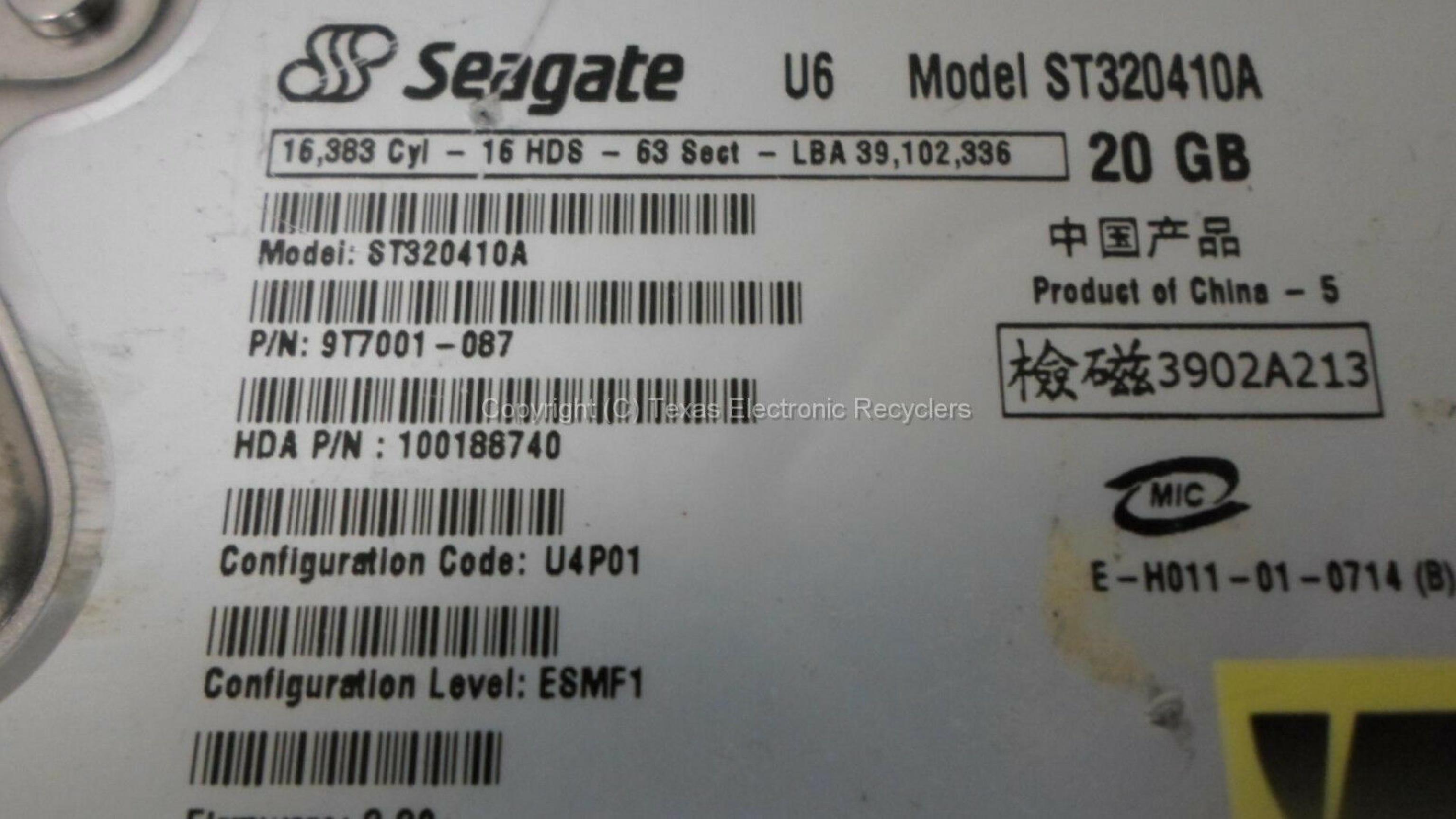 SEAGATE 100188740 20GB IDE DRIVE CONF U1A04 BSMF1 FIRMWARE 5.32 DATE 02437 SITE WU