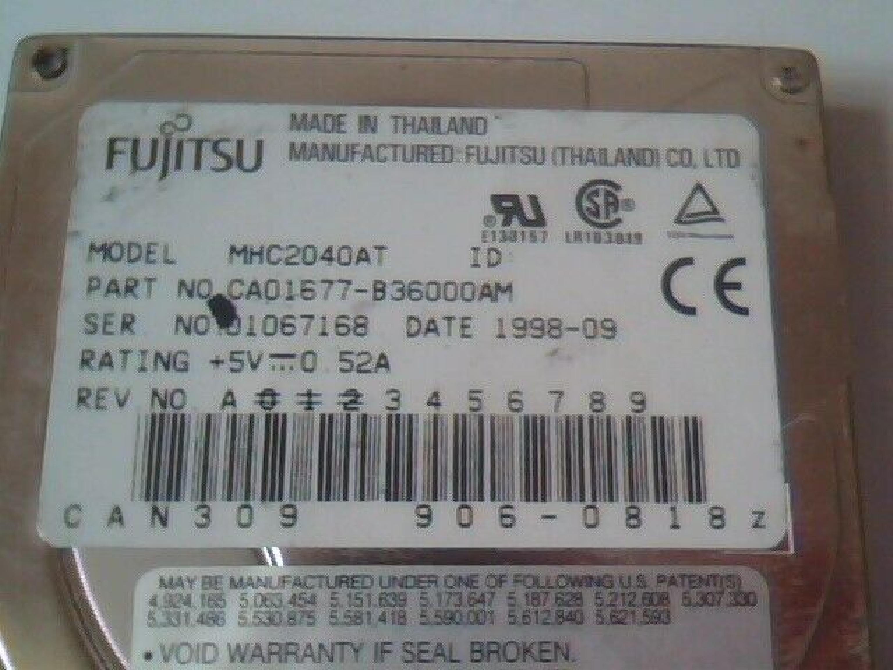 FUJITSU MHC2040AT 4GB 2.5 INCH DRIVE CAN309 403-0818Z 4130540-A