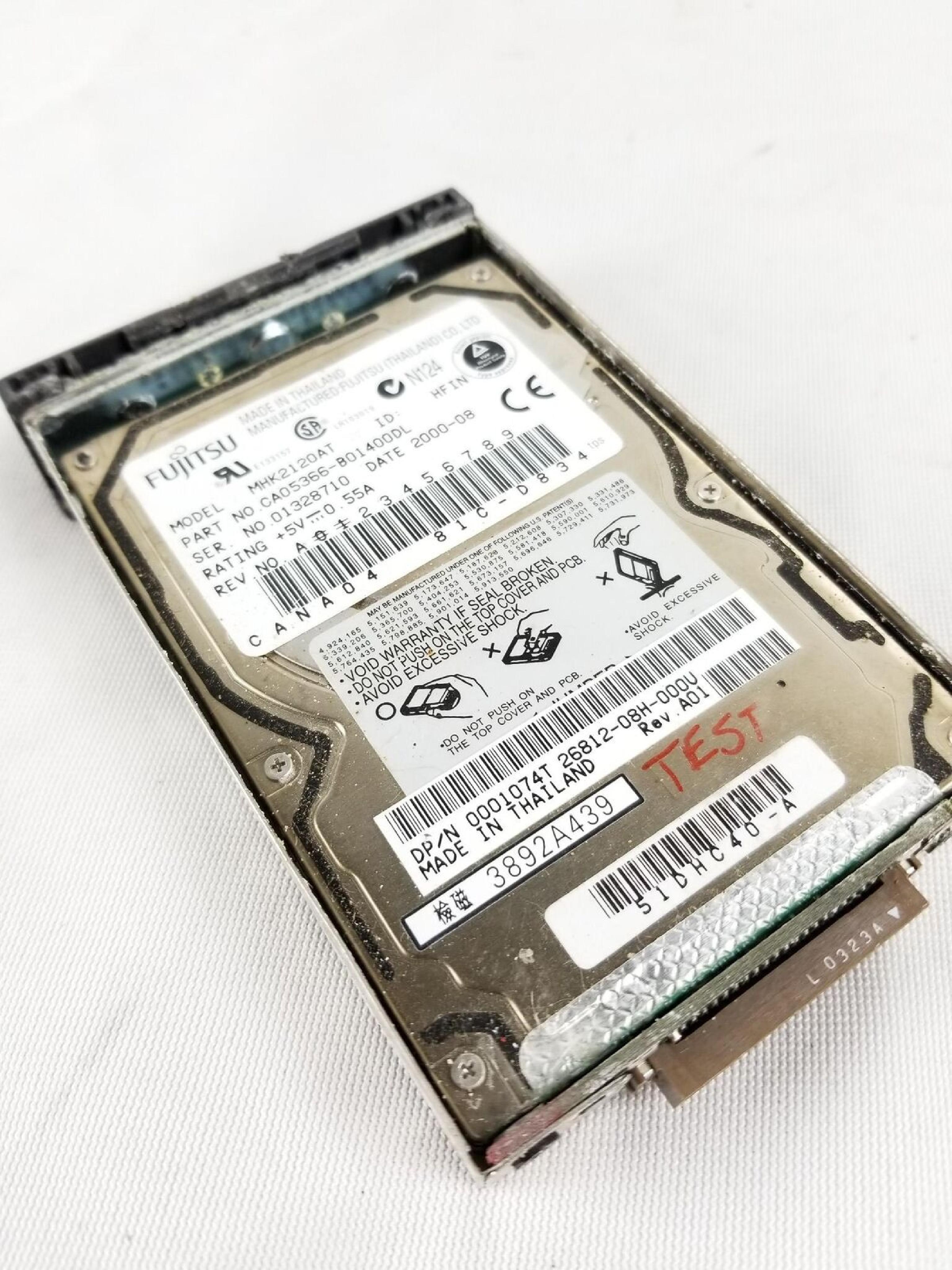 FUJITSU MHK2120AT 12GB 2.5 INCH DRIVE CANA04 417-D834 DATE 2000-04 2.5IN 4200 RPM ATA/IDE DATE: 2000-08 ID: HFIN REV. A01 2000-09 HTIN