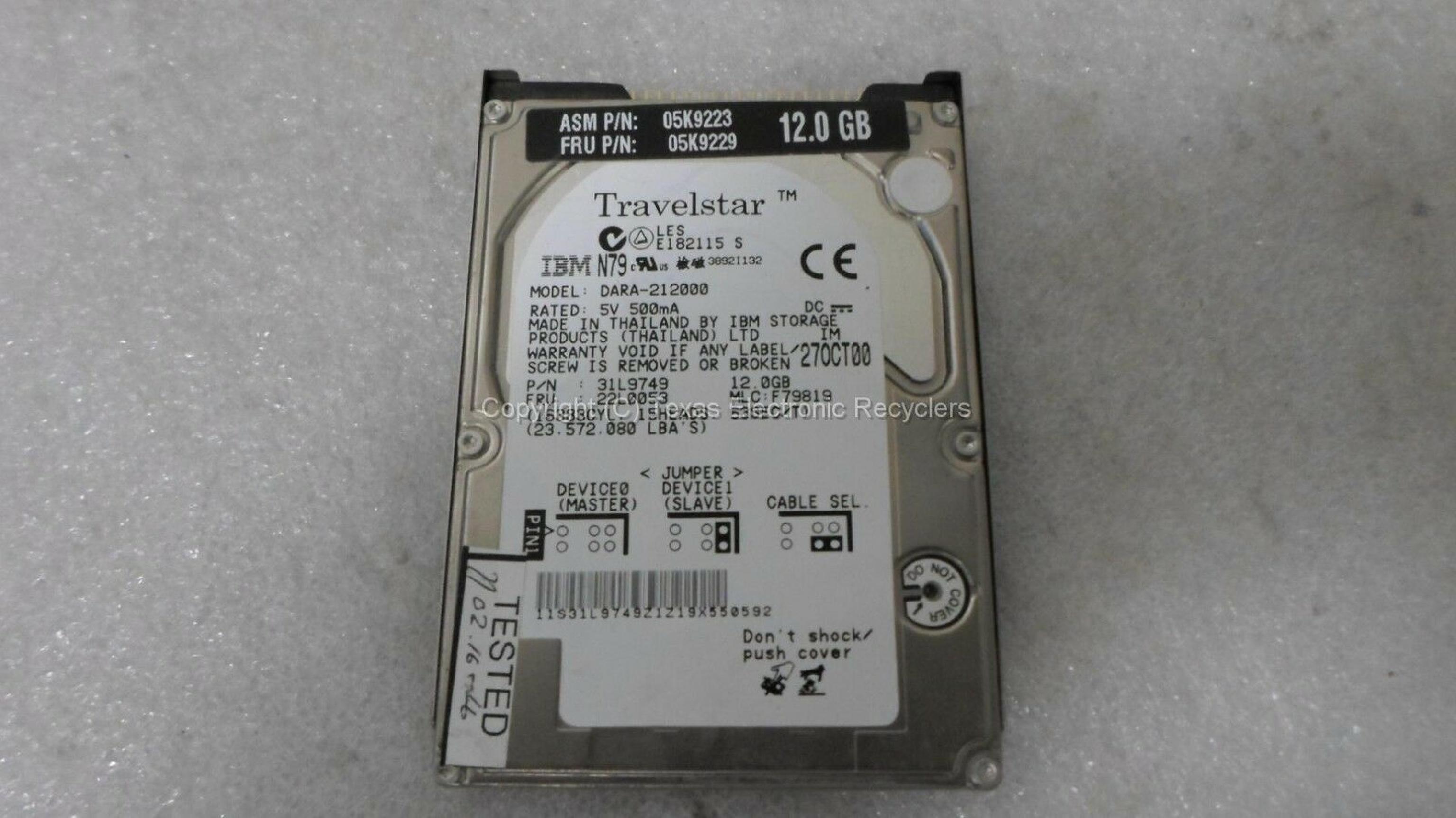 IBM 05K9223 12GB 2.5 INCH DRIVE 13DEC00 MLC F80495