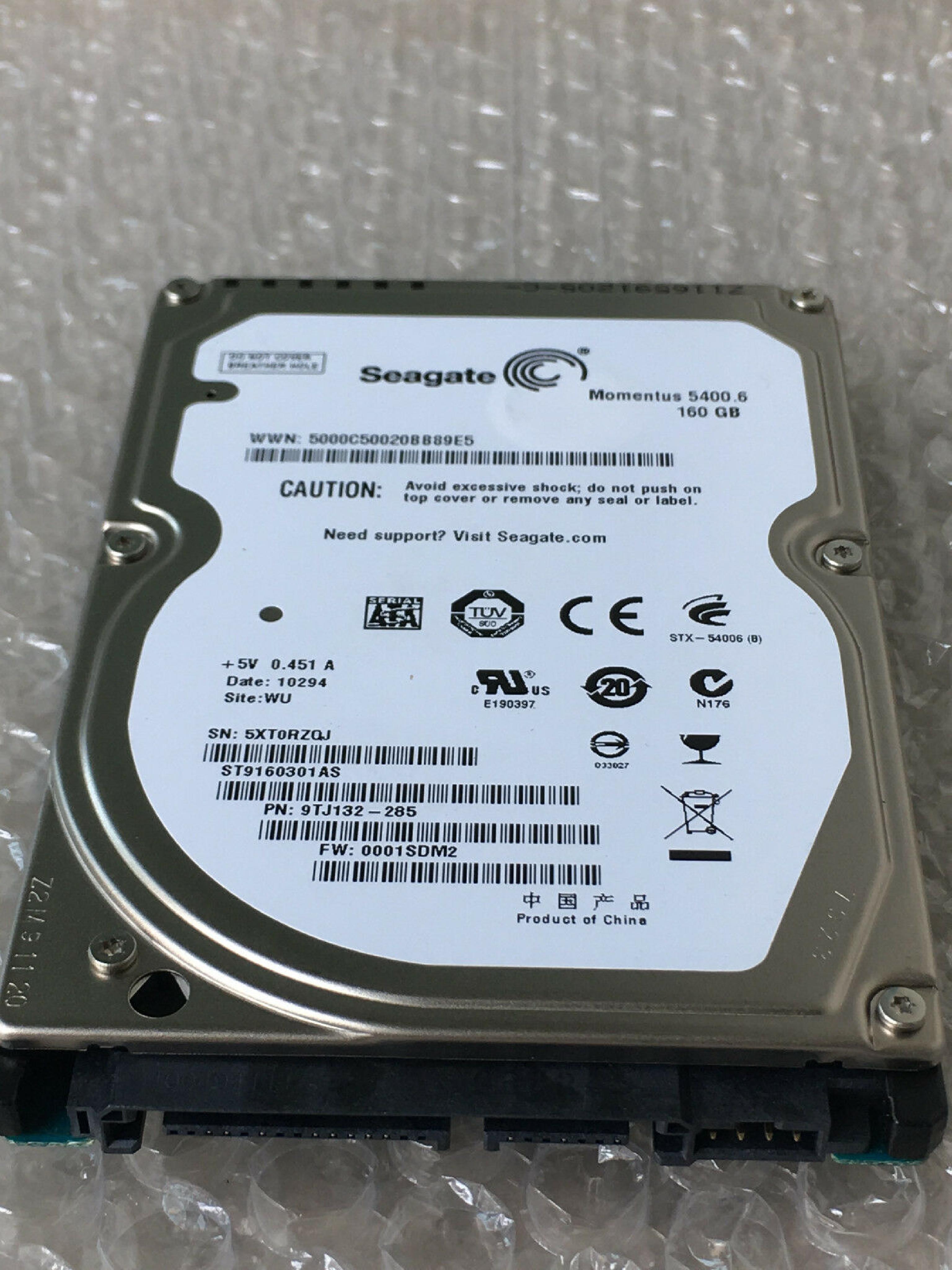 SEAGATE ST9160301AS 160GB SATA DRIVE 2.5 INCH FW 0001 SDM2 DOWNLOAD MODE 3 LBA 312581808