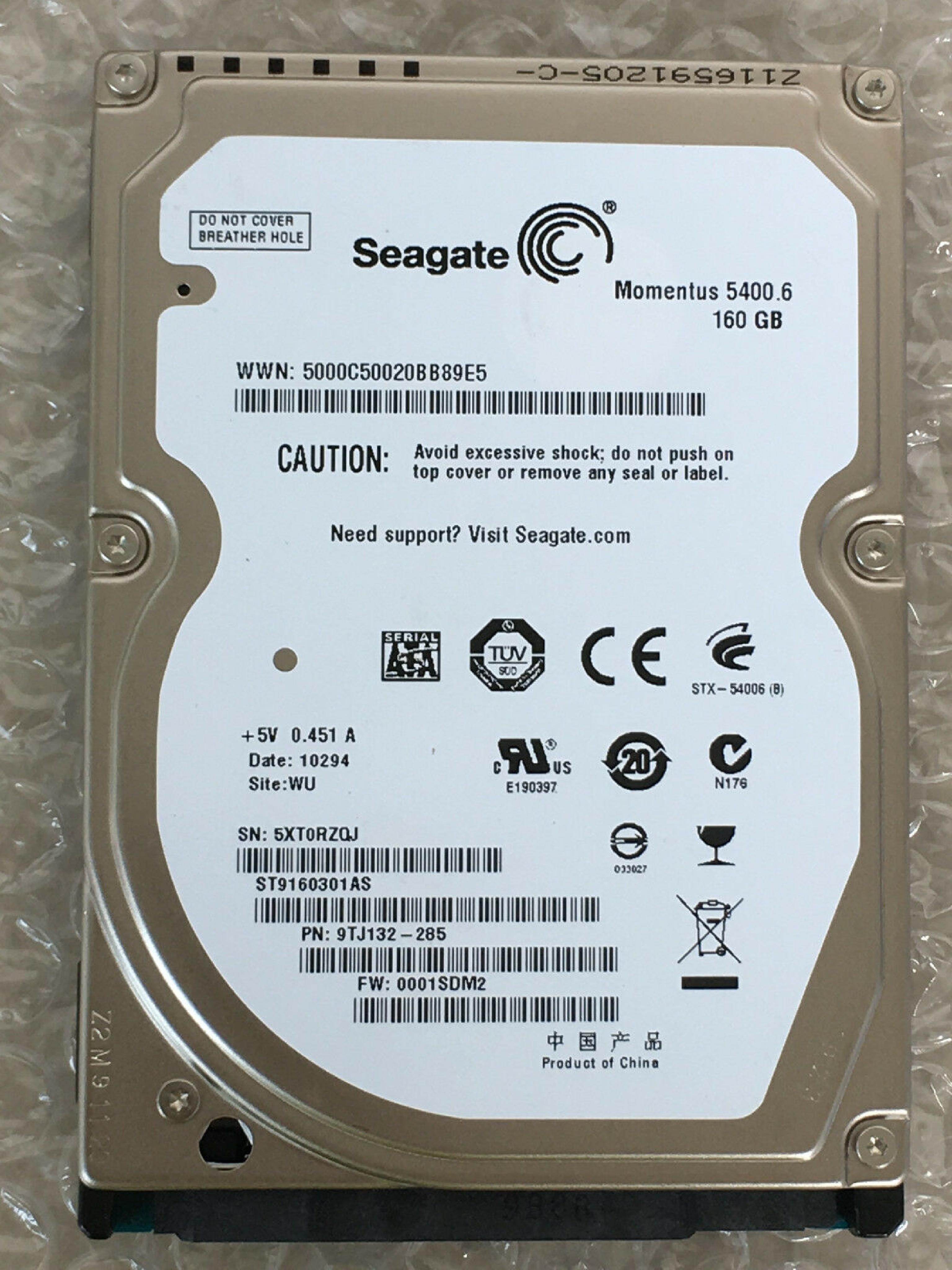 SEAGATE ST9160301AS 160GB SATA DRIVE 2.5 INCH FW 0001 SDM2 DOWNLOAD MODE 3 LBA 312581808