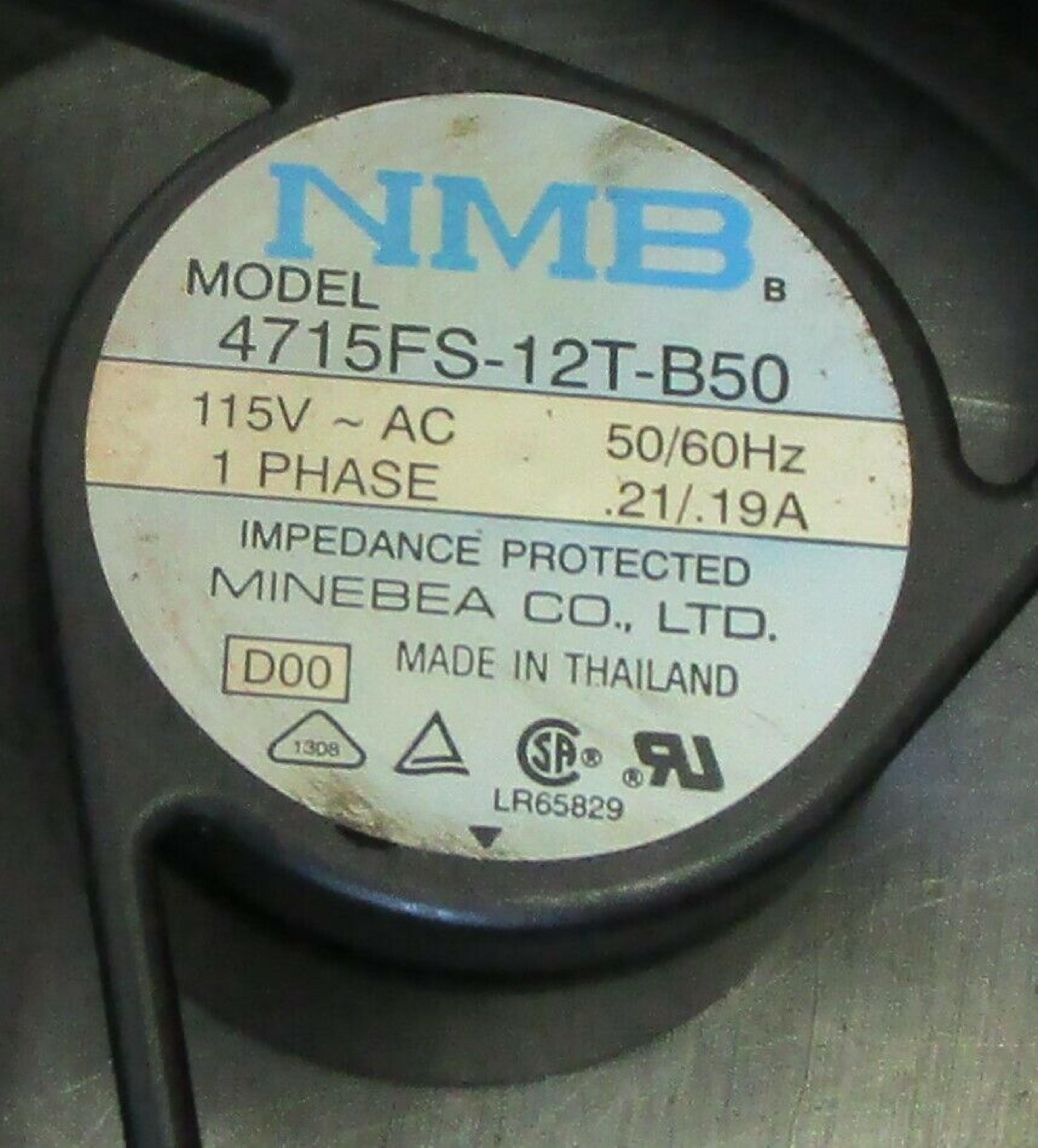 NMB / MINEBEA ELECTRONICS LTD 4715FS-12T-B50 115VAC 1 PHASE FAN .21/.19A 120MM X 28MM 38MM