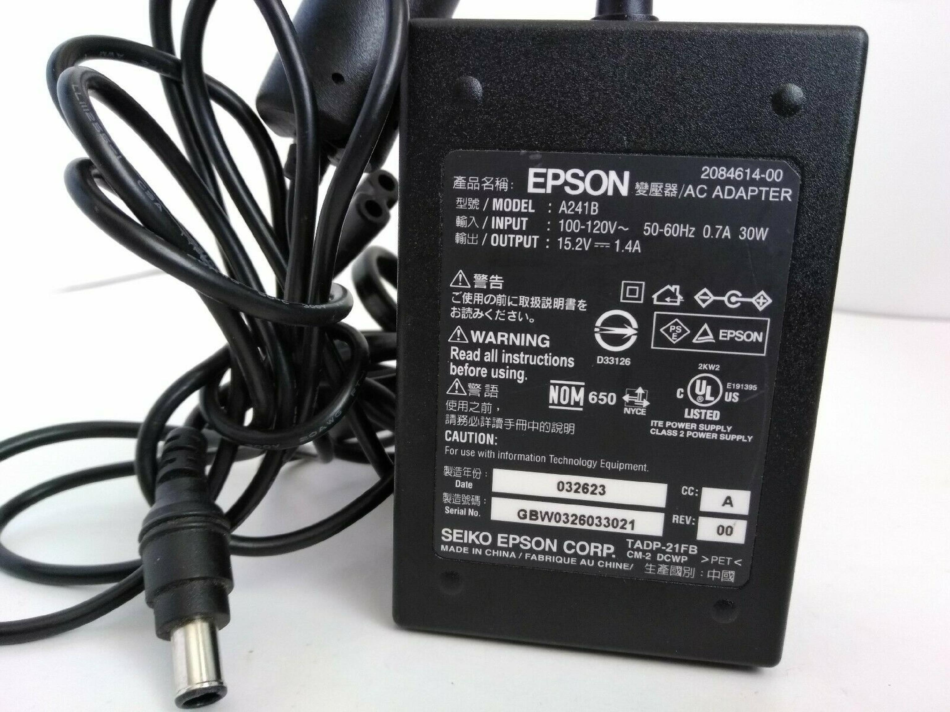 EPSON A241B AC ADAPTER 15.2V 1.4A OD:6MM ID:4.5MM WITH 1MM CENTER SPIKE BARREL CONNECTOR DESKTOP