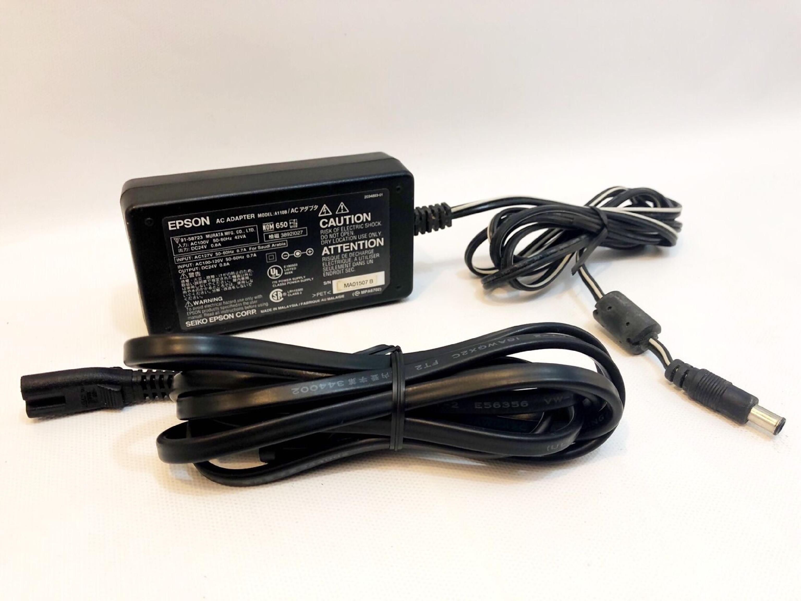 EPSON 2071037-00 AC ADAPTER 24V 0.8A OD:6MM ID:3.2MM WITH 1MM CENTER SPIKE BARREL CONNECTOR DESKTOP