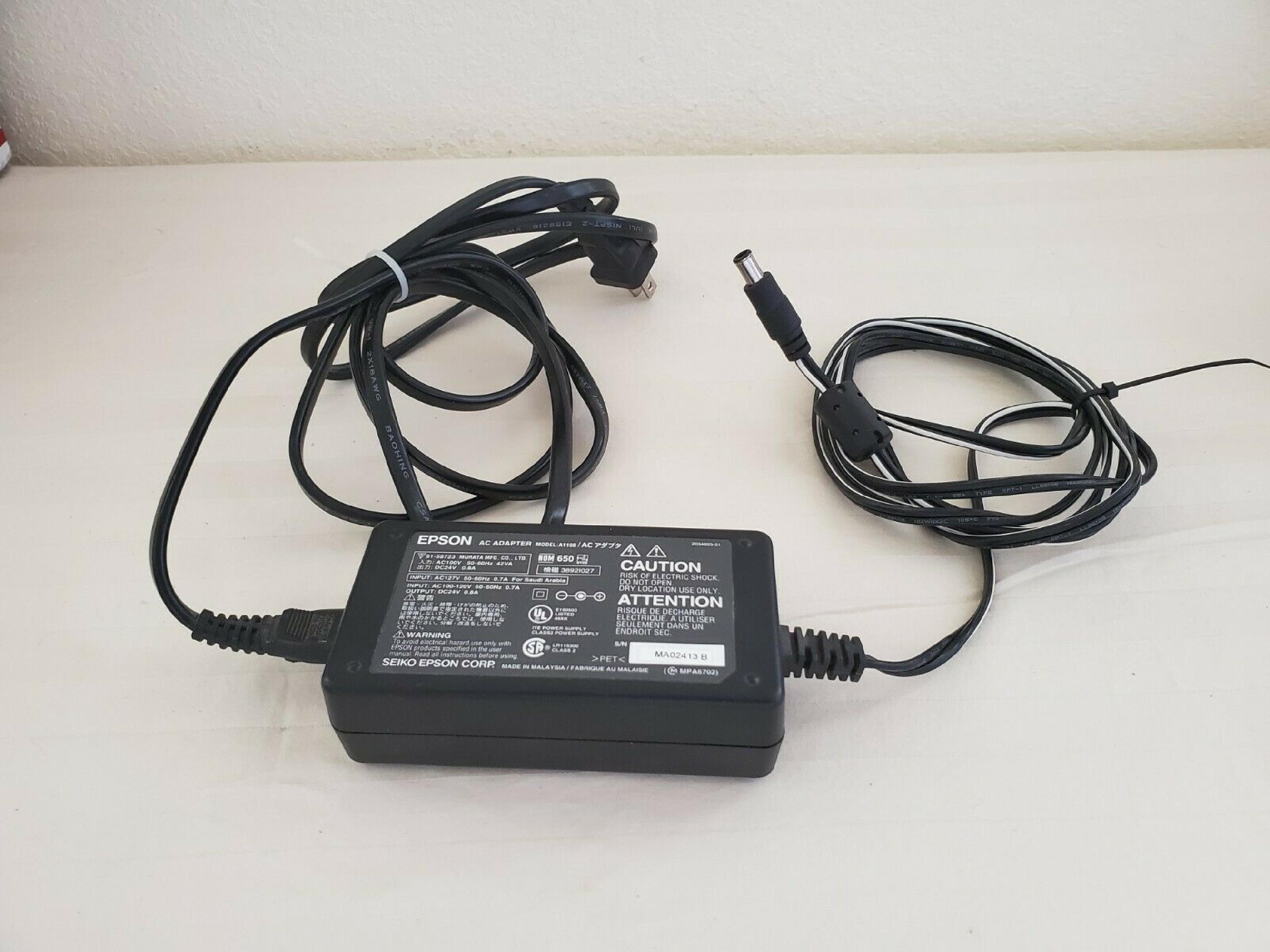 EPSON A171B AC ADAPTER 24V 0.8A OD:6MM ID:3.2MM WITH 1MM CENTER SPIKE BARREL CONNECTOR DESKTOP