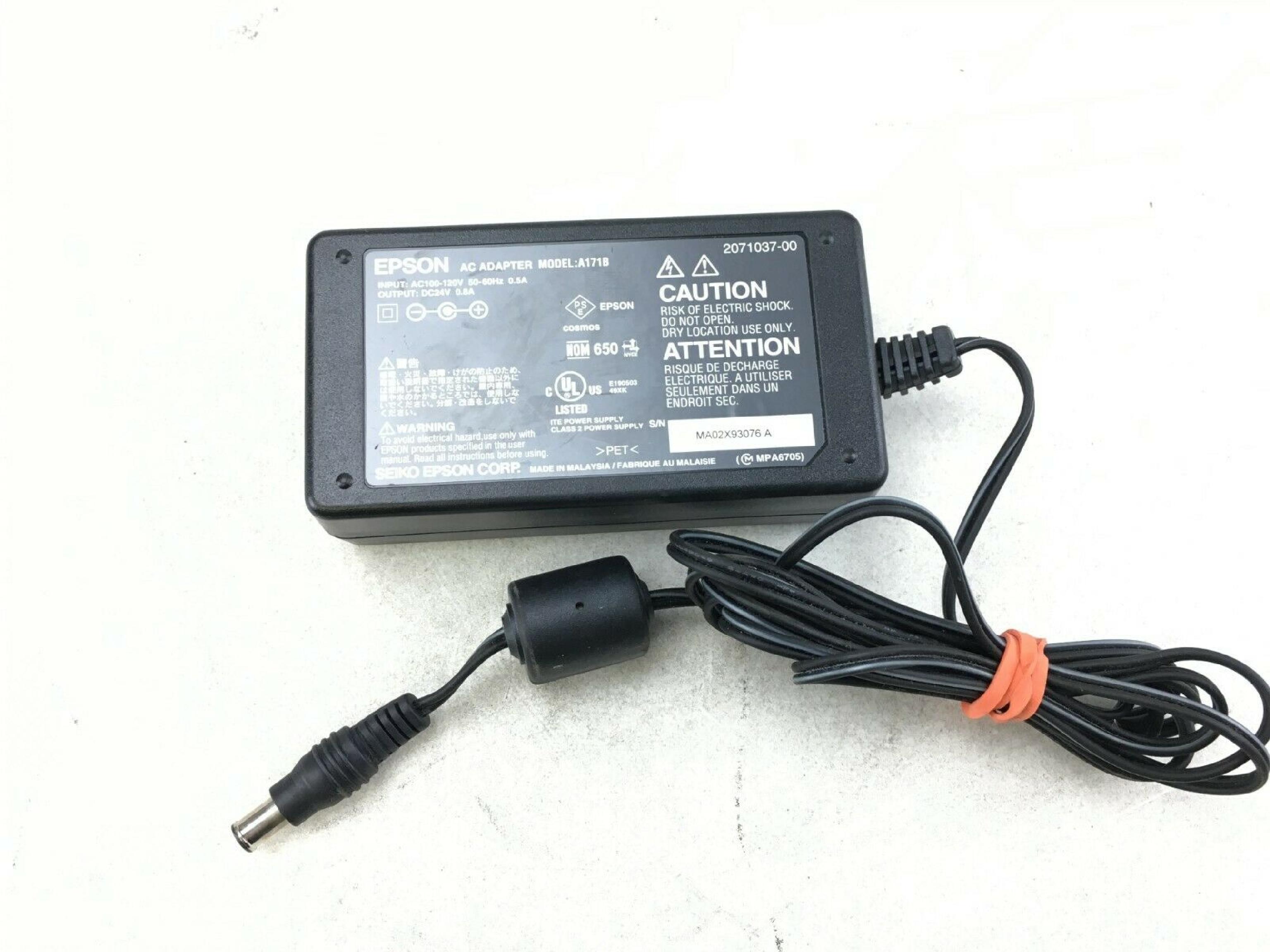 EPSON A171B AC ADAPTER 24V 0.8A OD:6MM ID:3.2MM WITH 1MM CENTER SPIKE BARREL CONNECTOR DESKTOP