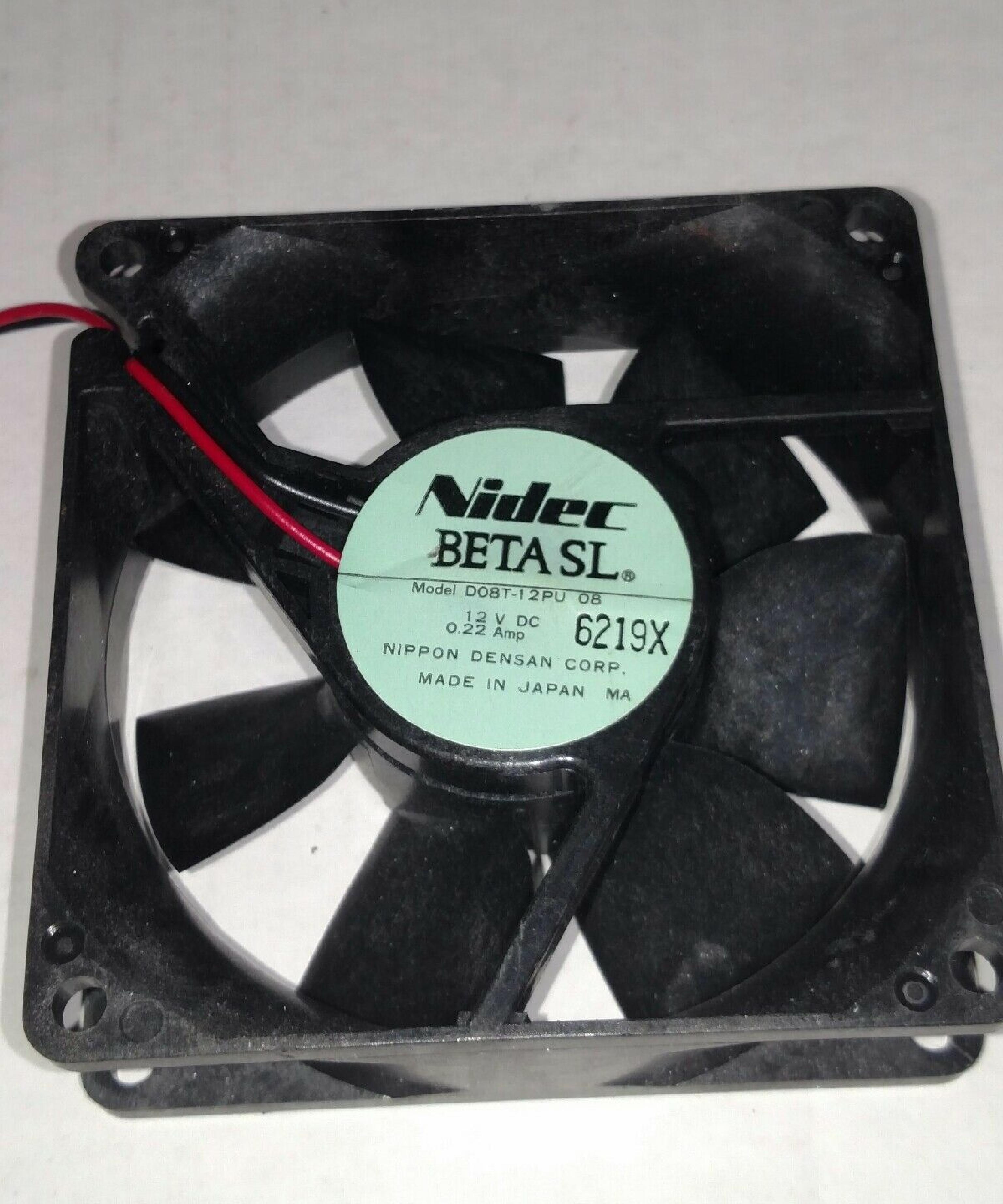 NIDEC D08T-12PU FAN 12VDC .22A 80MM X 25MM BETA SL 2WIRE WITH CONNECTOR