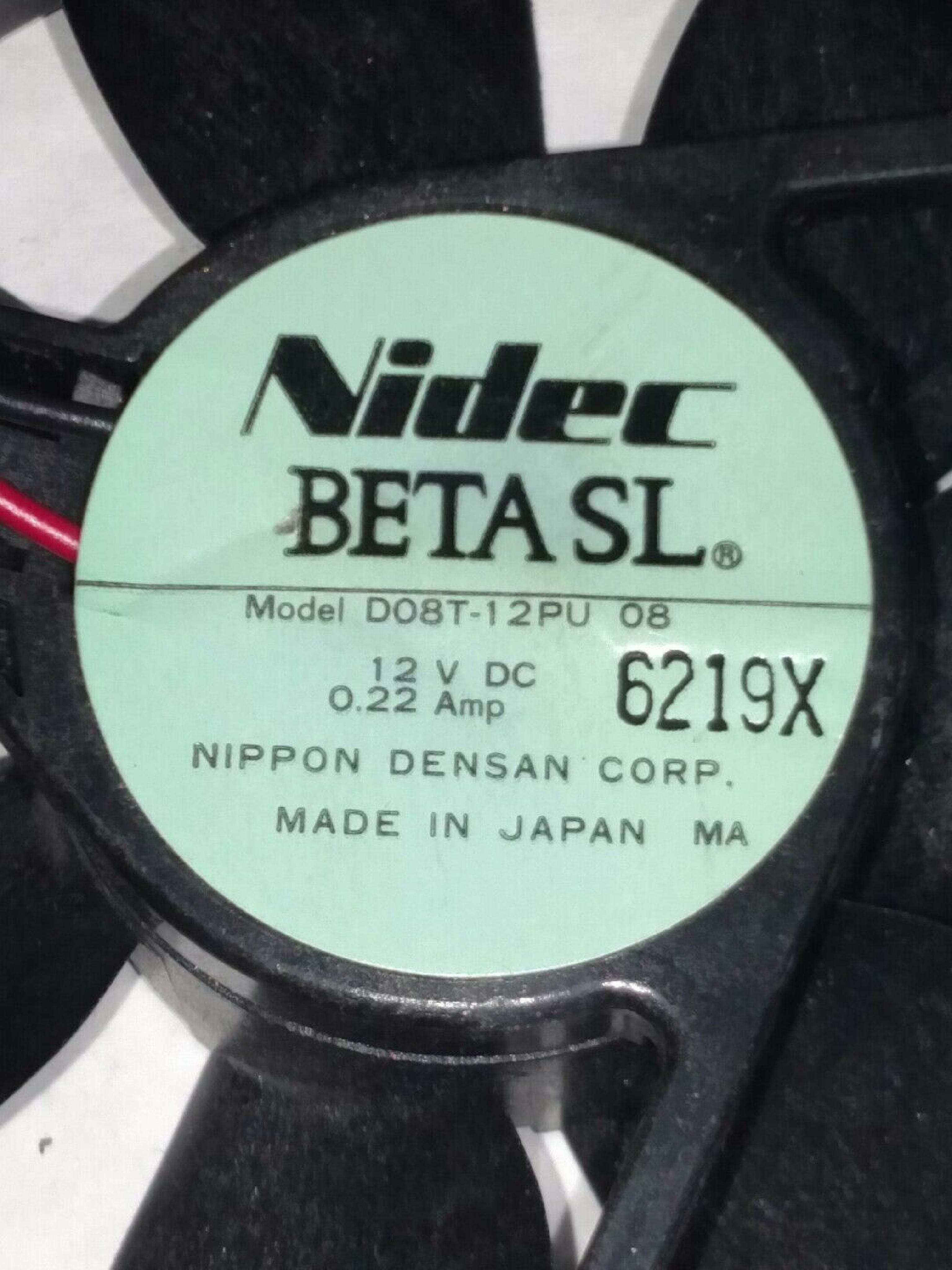 NIDEC D08T-12PU FAN 12VDC .22A 80MM X 25MM BETA SL 2WIRE WITH CONNECTOR