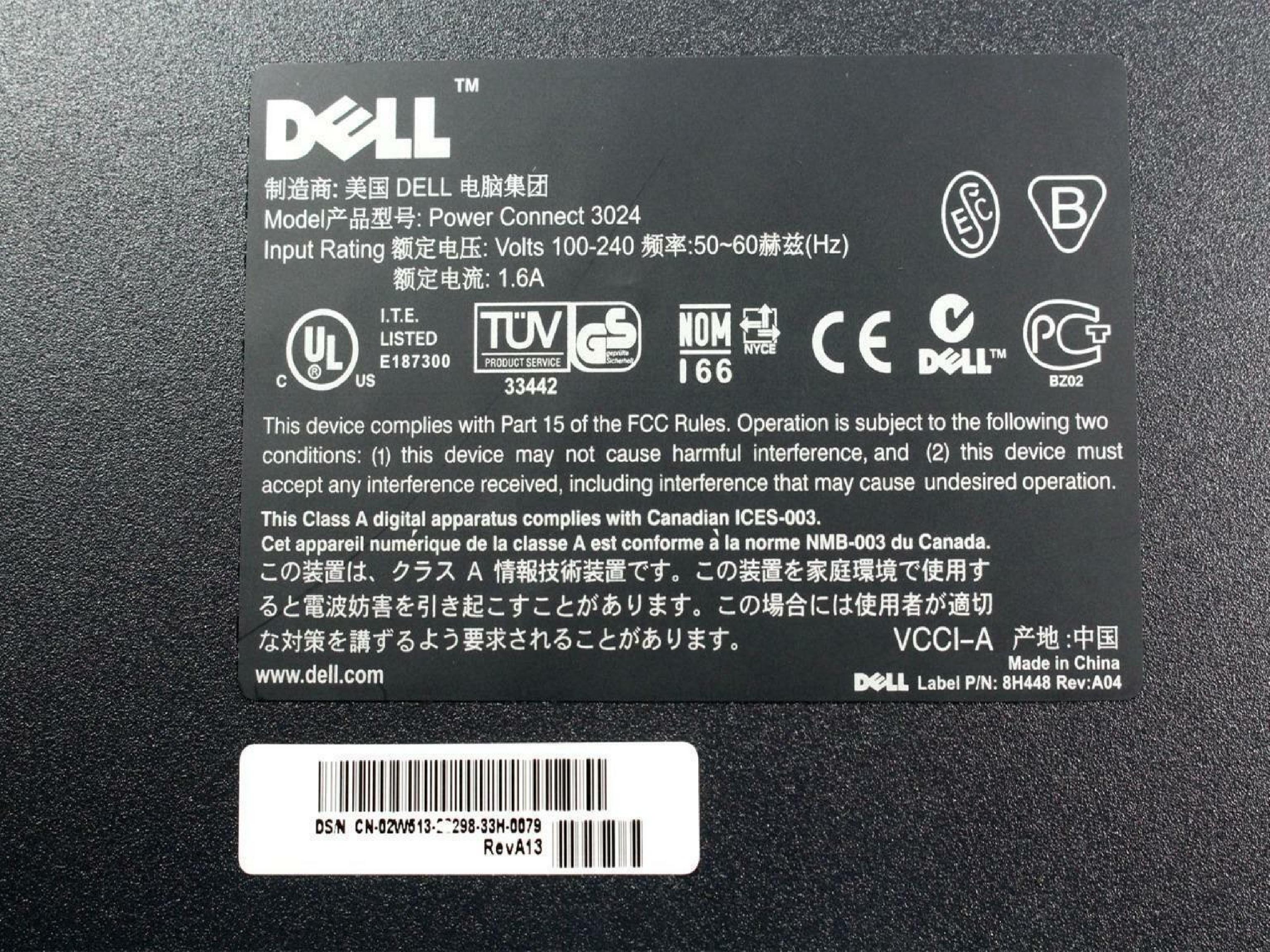 DELL 2W513 POWERCONNECT 3024 10/100 24 PORT SWITCH