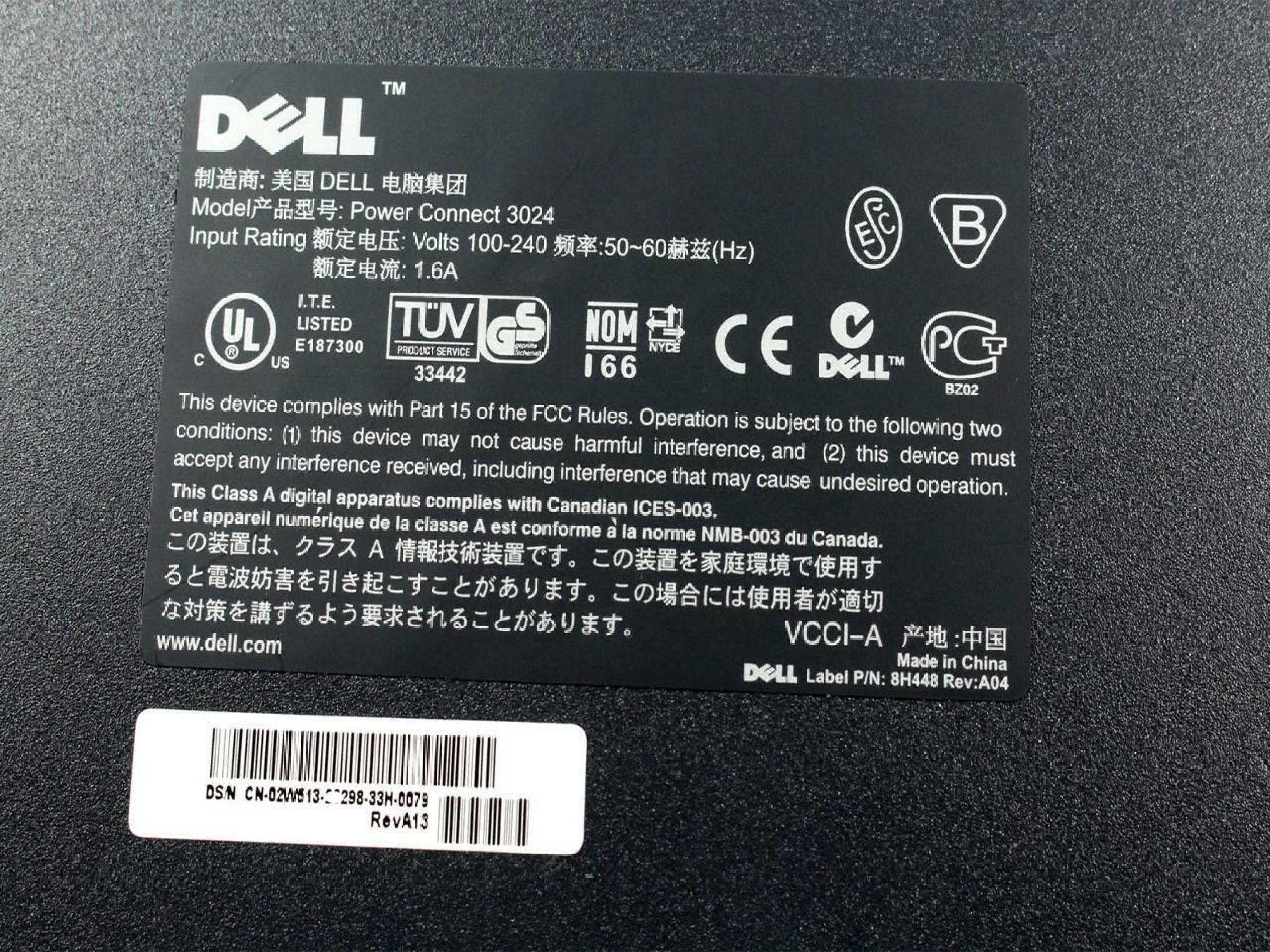 DELL 2W513 POWERCONNECT 3024 10/100 24 PORT SWITCH