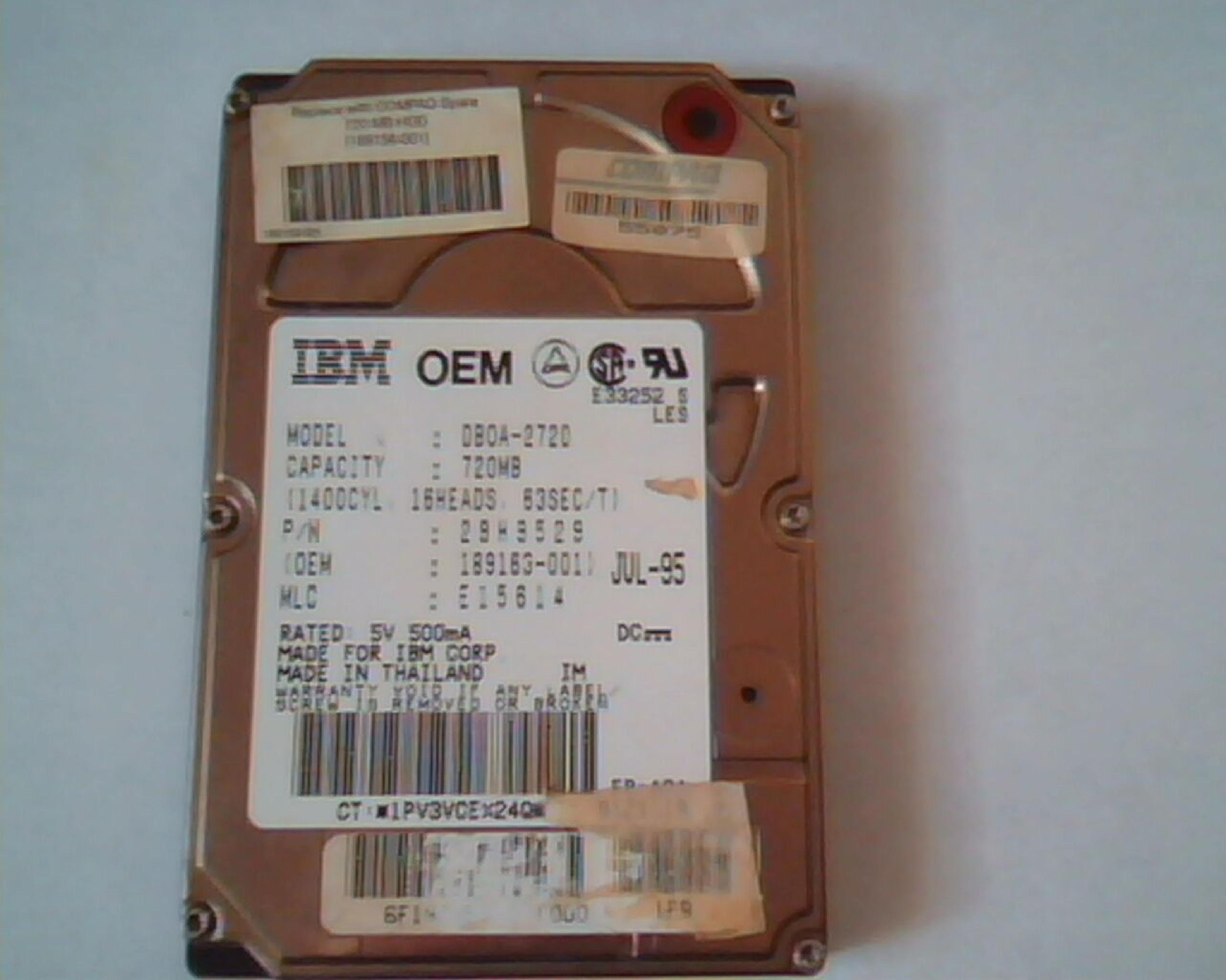 IBM DBOA-2720 720MB 2.5 INCH DRIVE PATA FEB-96 MLC: E15672