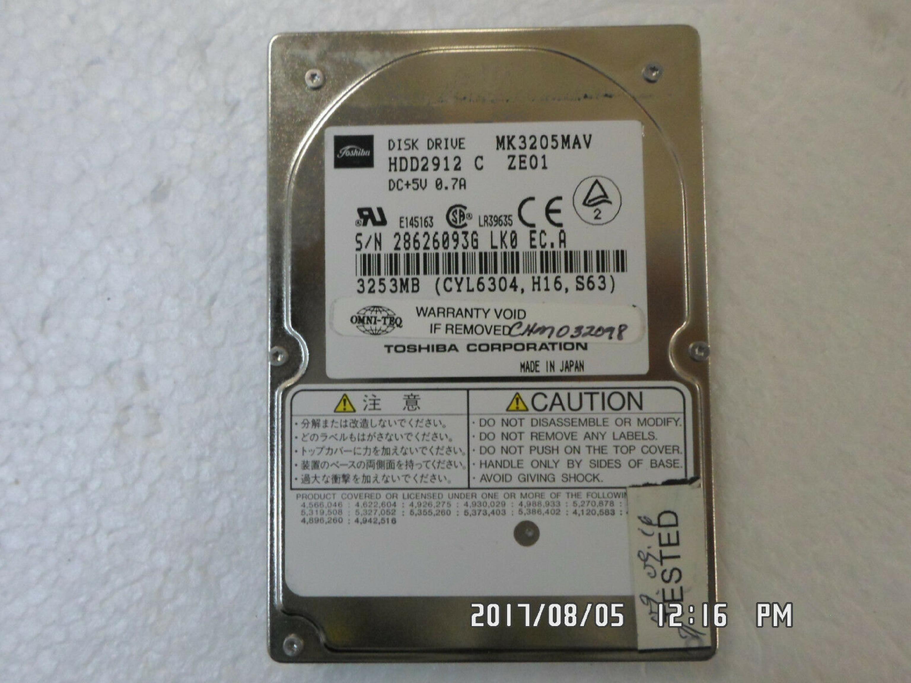 TOSHIBA MK3205MAV 3.2GB UATA DRIVE 2.5 INCH LK0 EC.A