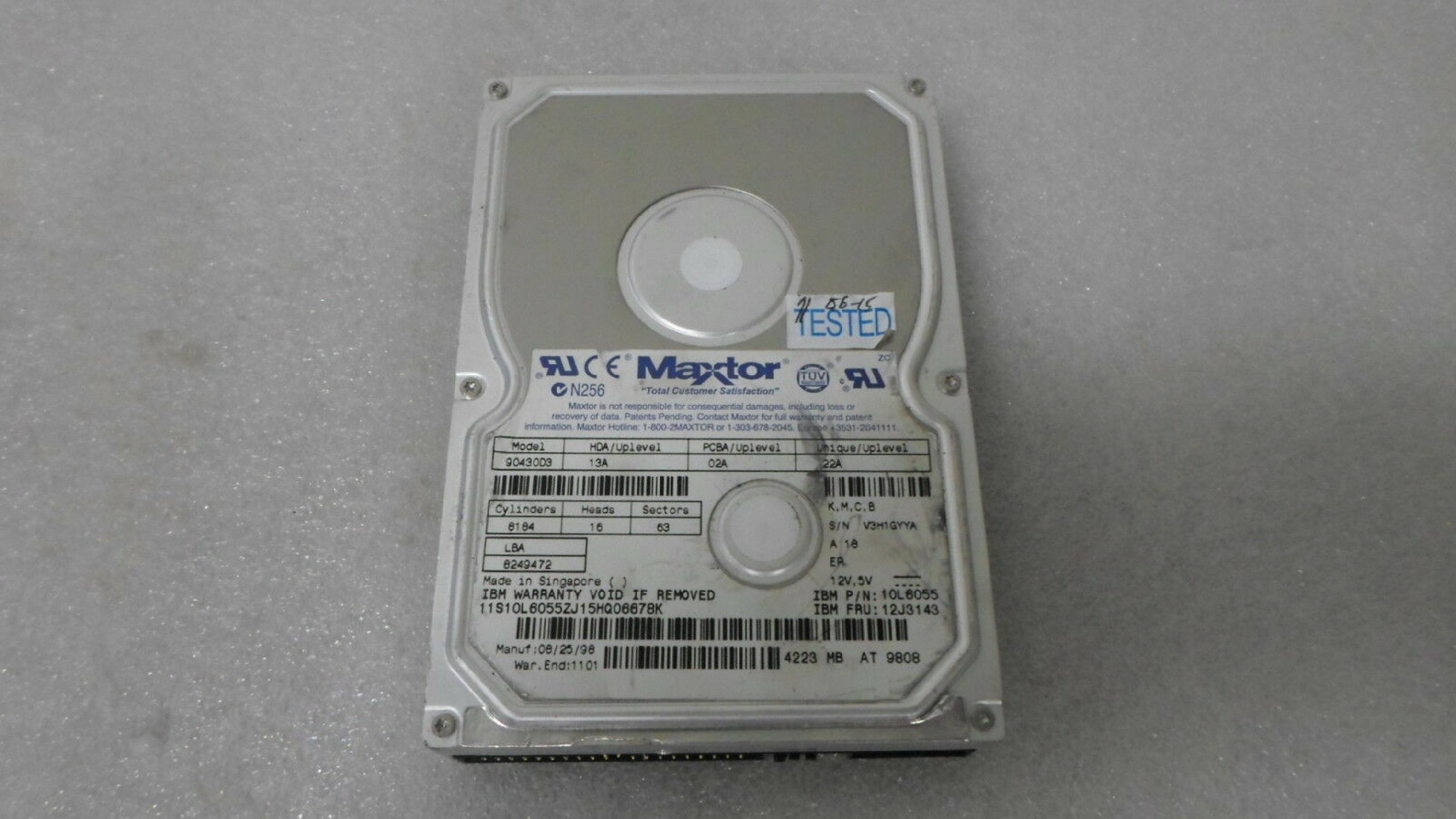 MAXTOR / IBM 12J3143 4.3GB IDE DRIVE HDA 04B PCBA 25A UNIQUE 2BA DATE 03-01-98 25C 2BB 05/16/98 03/03/98 03/01/98 4.2GB JAN/99 REV 01-B A0A04 PGZXX