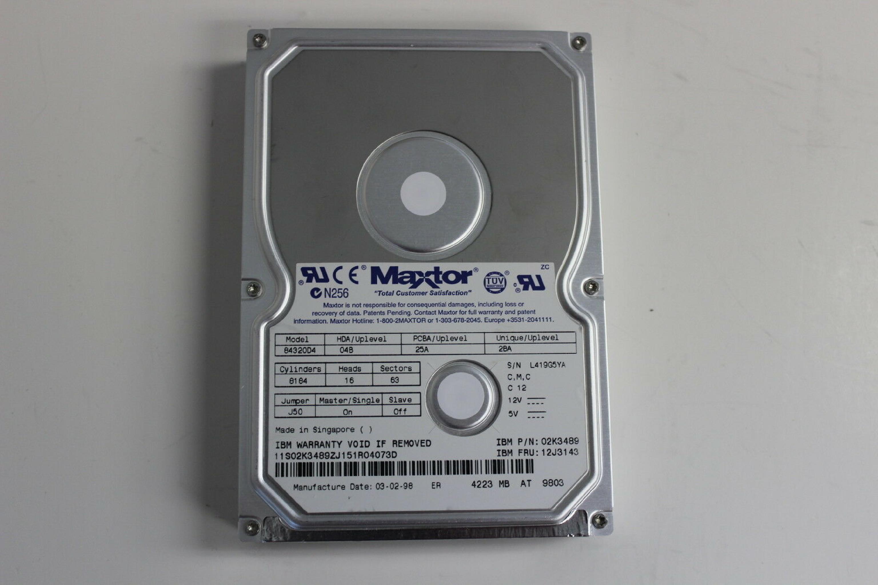 MAXTOR / IBM 12J3143 4.3GB IDE DRIVE HDA 04B PCBA 25A UNIQUE 2BA DATE 03-01-98 25C 2BB 05/16/98 03/03/98 03/01/98 4.2GB JAN/99 REV 01-B A0A04 PGZXX