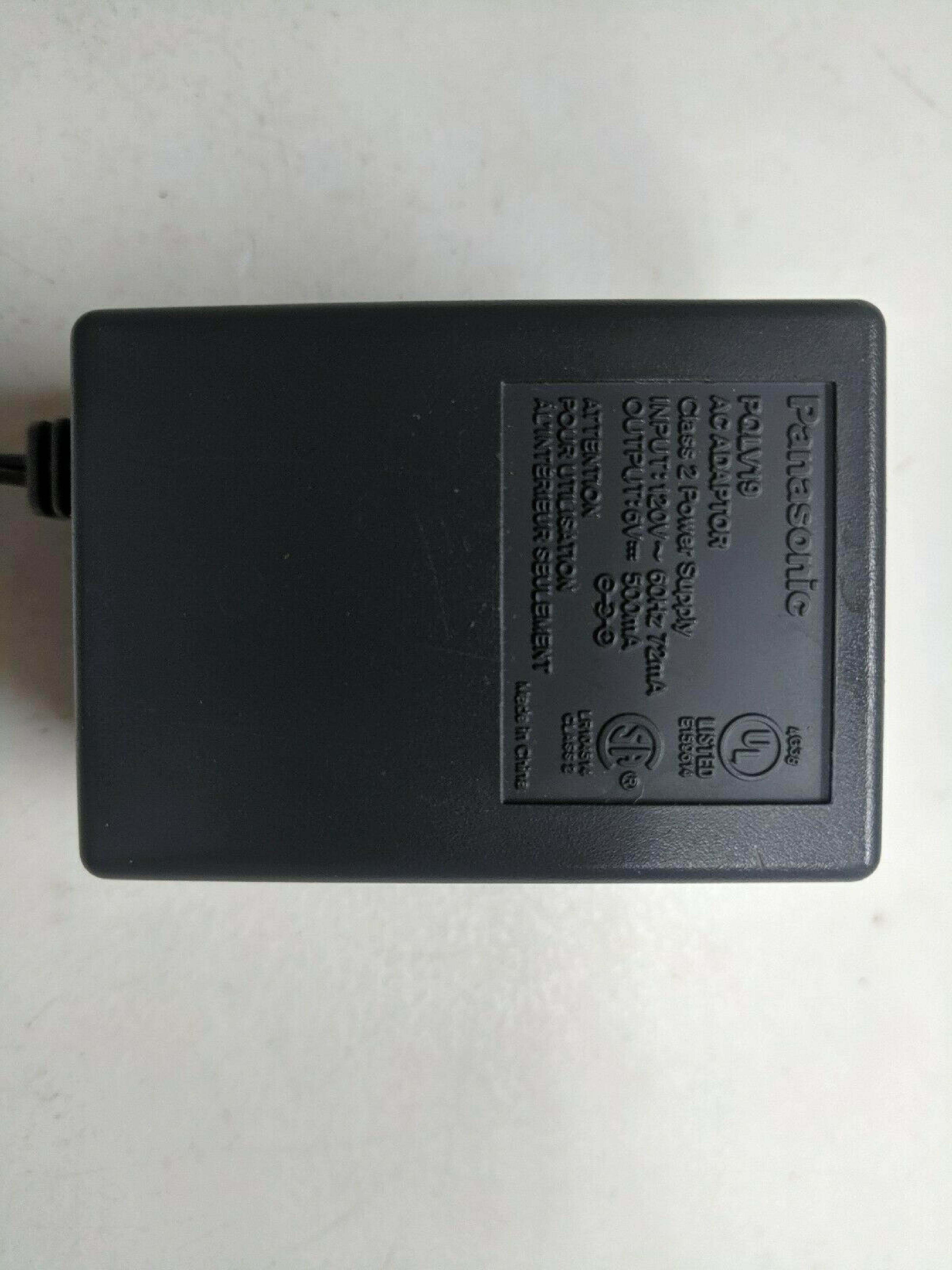 PANASONIC POLV19 AC ADAPTER 6VDC 500MA NEGATIVE CENTER, POSITIVE OUTSIDE POLE, BARREL CONNECTOR OD:5.5MM, ID:2.1MM RIGHT ANGLE